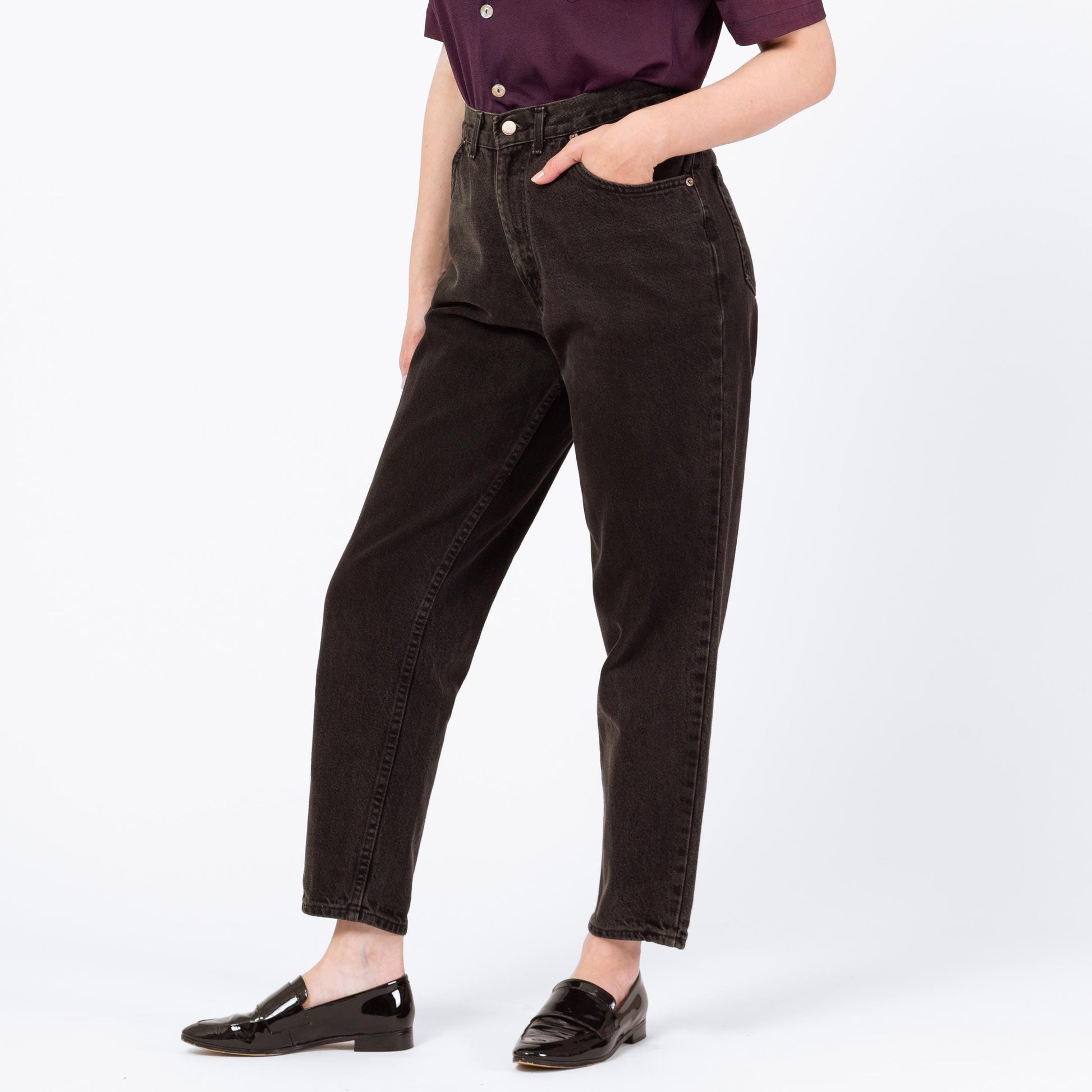 Vintage 80s Black Chic High Waisted Jeans - Medium, 28" Waist | Denim Tapered Leg Mom Jeans