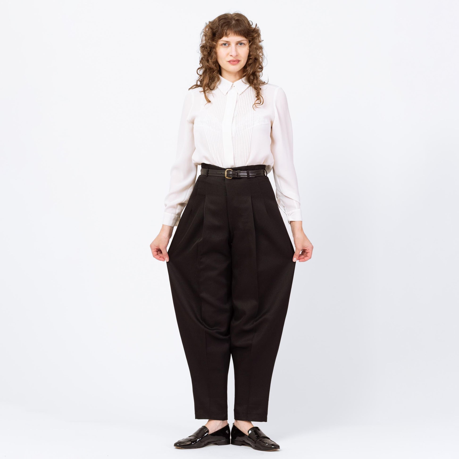 Vintage 60s 70s Black High Waisted Balloon Pants - Small, 27" Waist | Baggy Pleated Charlie Chaplin Costume Trousers