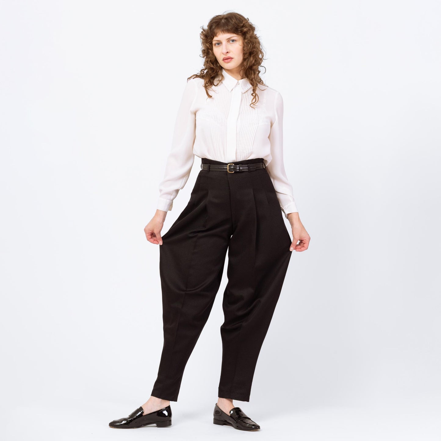 Vintage 60s 70s Black High Waisted Balloon Pants - Small, 27" Waist | Baggy Pleated Charlie Chaplin Costume Trousers