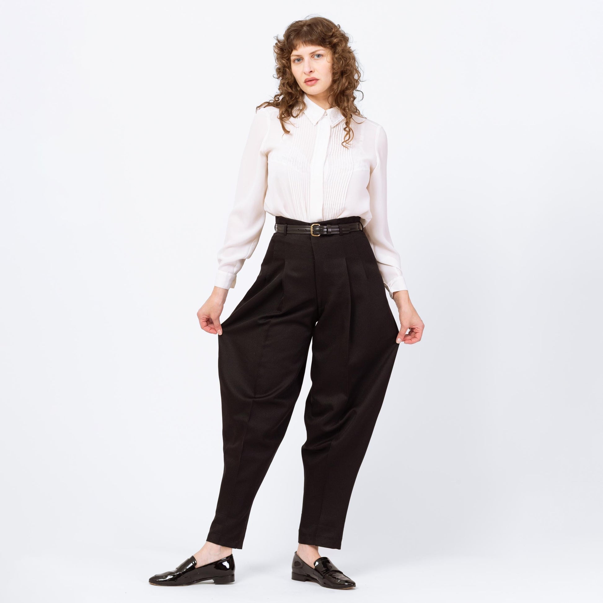 Vintage 60s 70s Black High Waisted Balloon Pants - Small, 27" Waist | Baggy Pleated Charlie Chaplin Costume Trousers