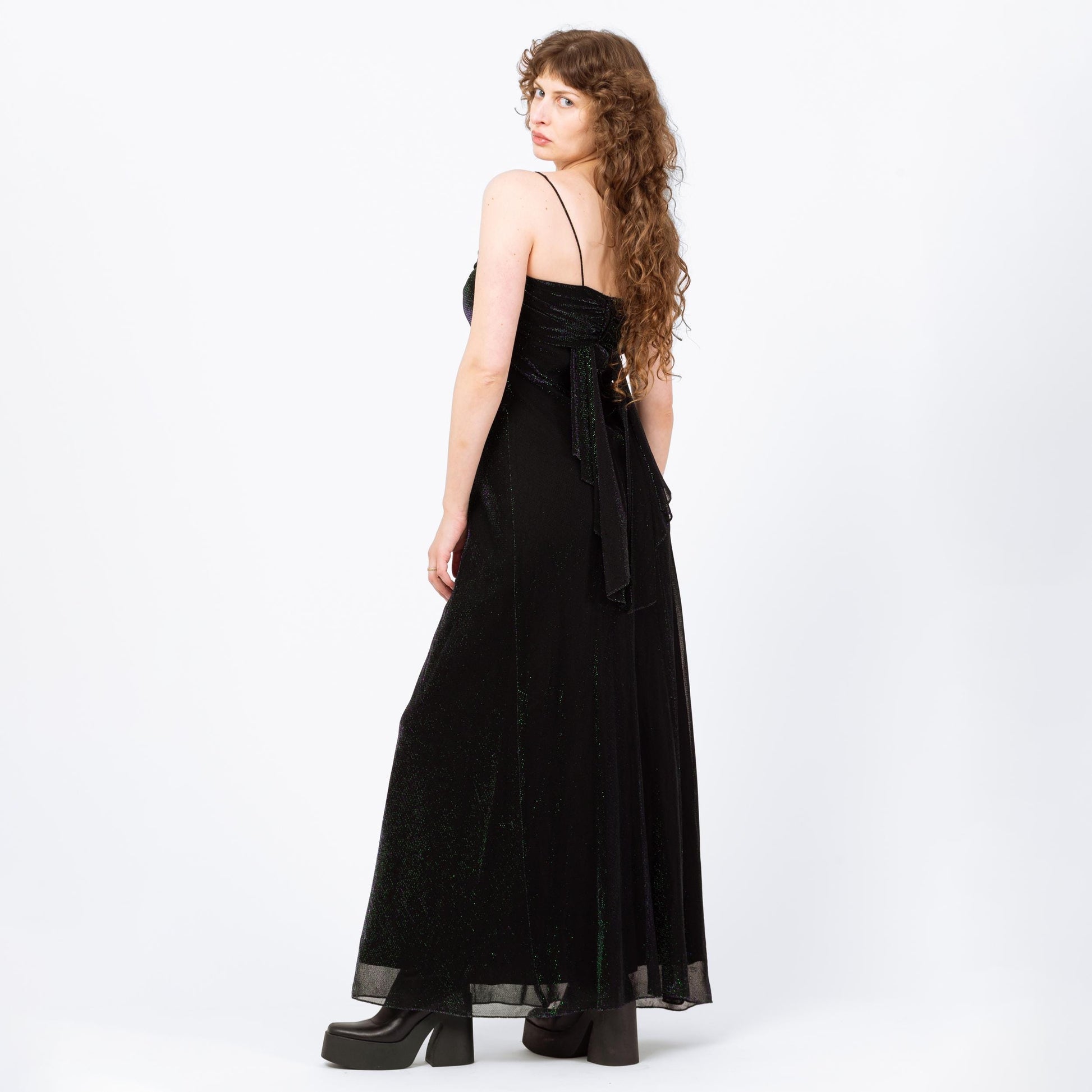 Vintage 90s Iridescent Black Green & Purple Gown - Medium | Slinky Formal Maxi Dress, Y2K Gothic Prom Dress