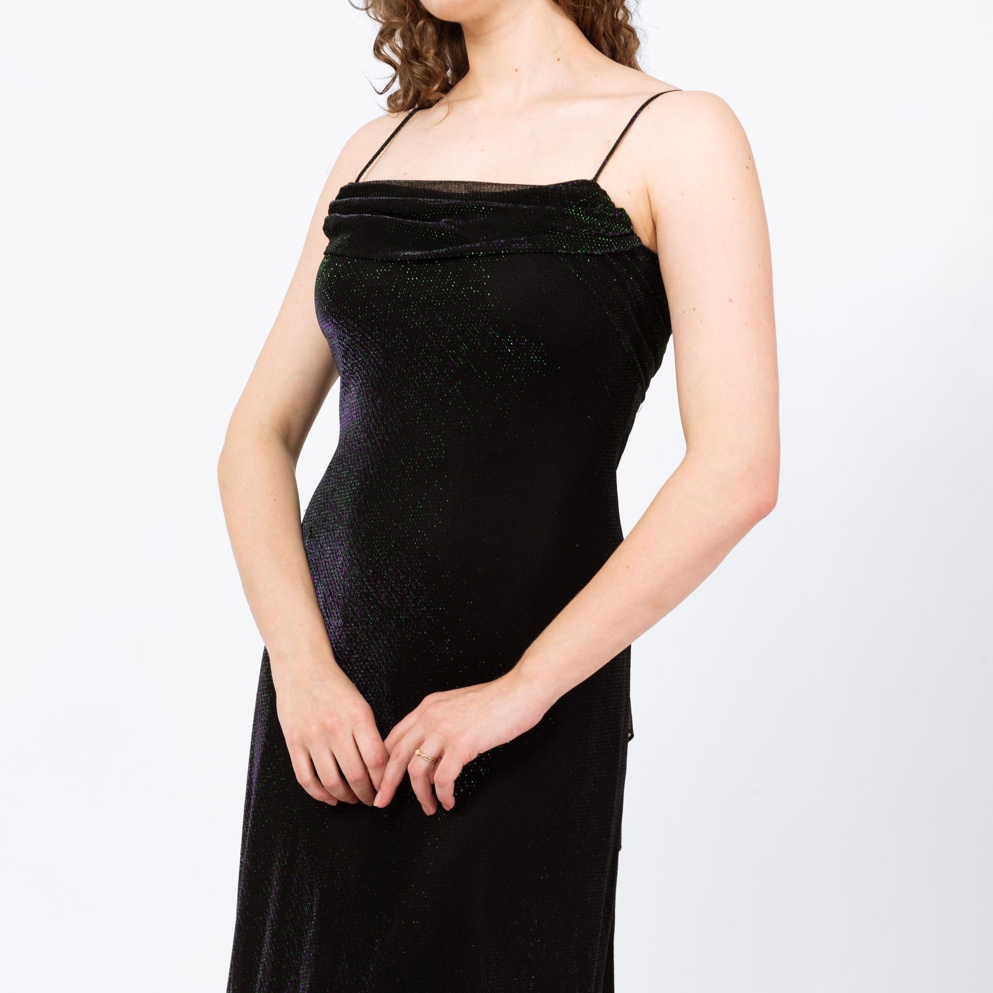 Vintage 90s Iridescent Black Green & Purple Gown - Medium | Slinky Formal Maxi Dress, Y2K Gothic Prom Dress