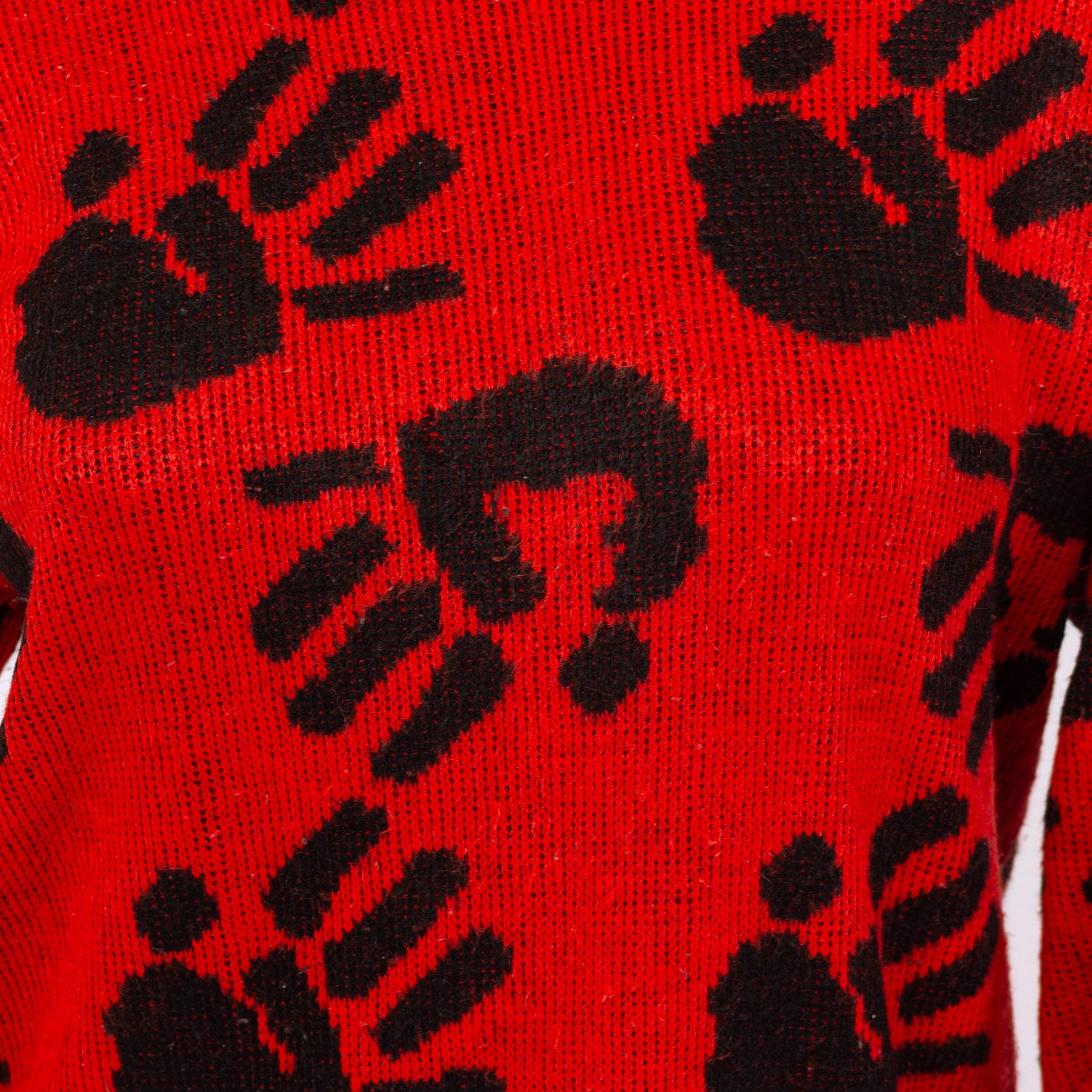 Vintage 80s Spooky Handprint Novelty Sweater Dress - One Size | Red Black Knit Long Sleeve Oversize Pullover Mini Dress