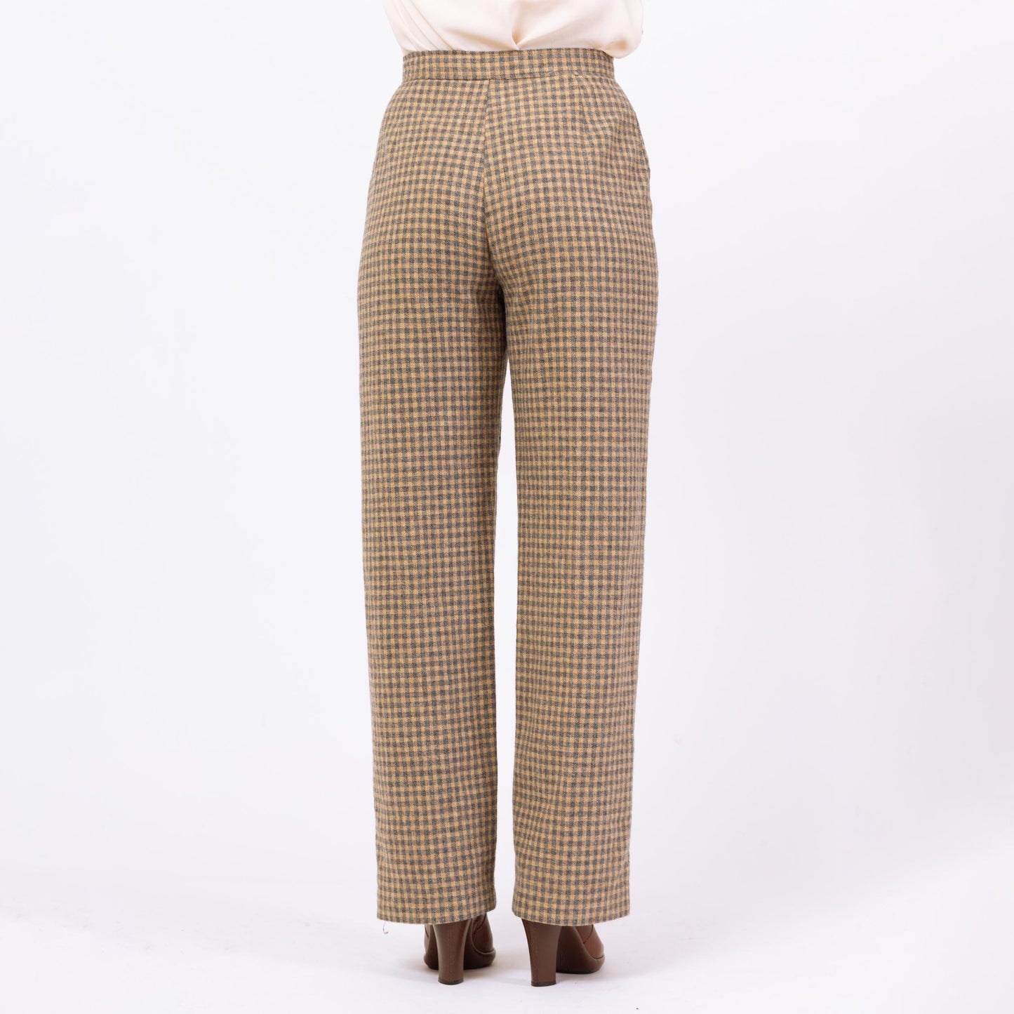 Vintage 70s Yellow & Grey Plaid Wool Pants - Medium, 28" Waist | Jack Winter High Waisted Straight Leg Trousers
