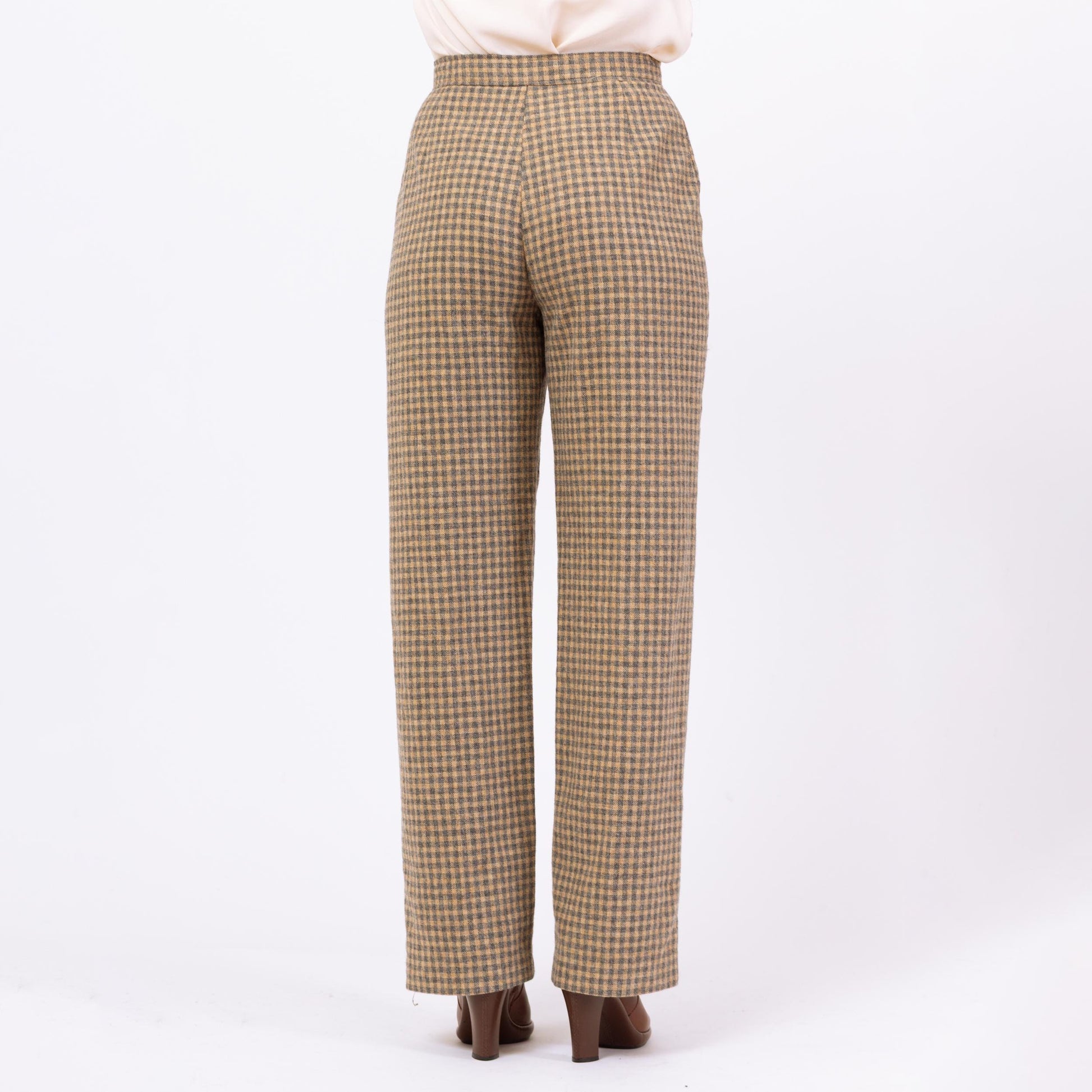 Vintage 70s Yellow & Grey Plaid Wool Pants - Medium, 28" Waist | Jack Winter High Waisted Straight Leg Trousers