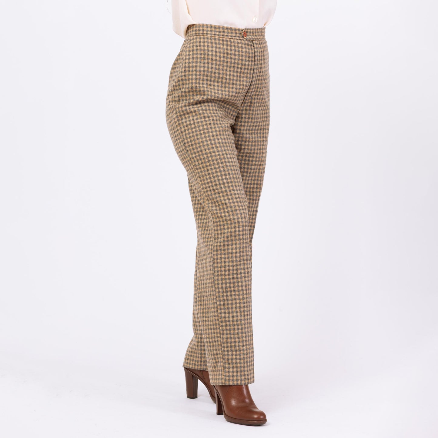 Vintage 70s Yellow & Grey Plaid Wool Pants - Medium, 28" Waist | Jack Winter High Waisted Straight Leg Trousers