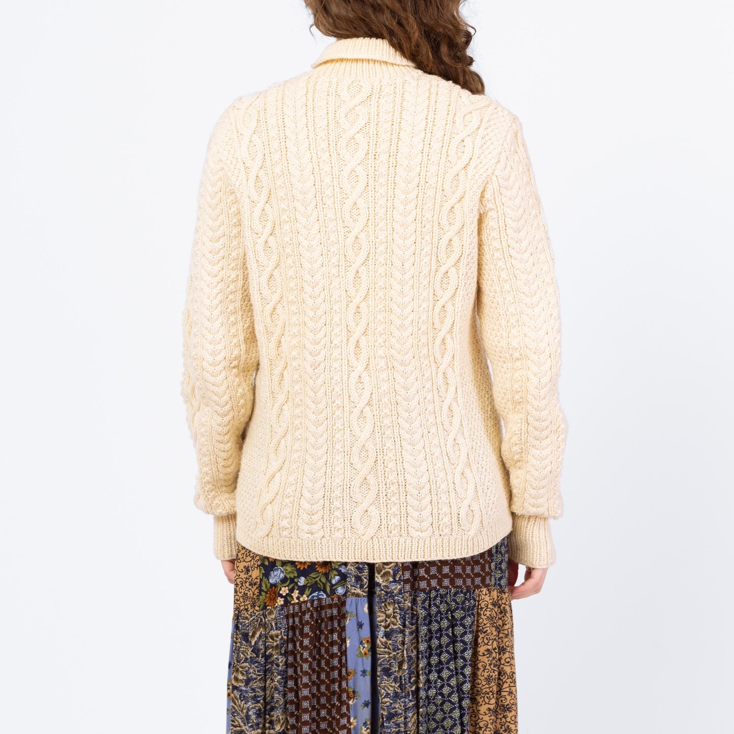 Vintage 70s 80s Irish Cable Knit Turtleneck Sweater - Men's Medium, Women's Large | Slouchy Oversize Cream Wool Fisherman Pullover