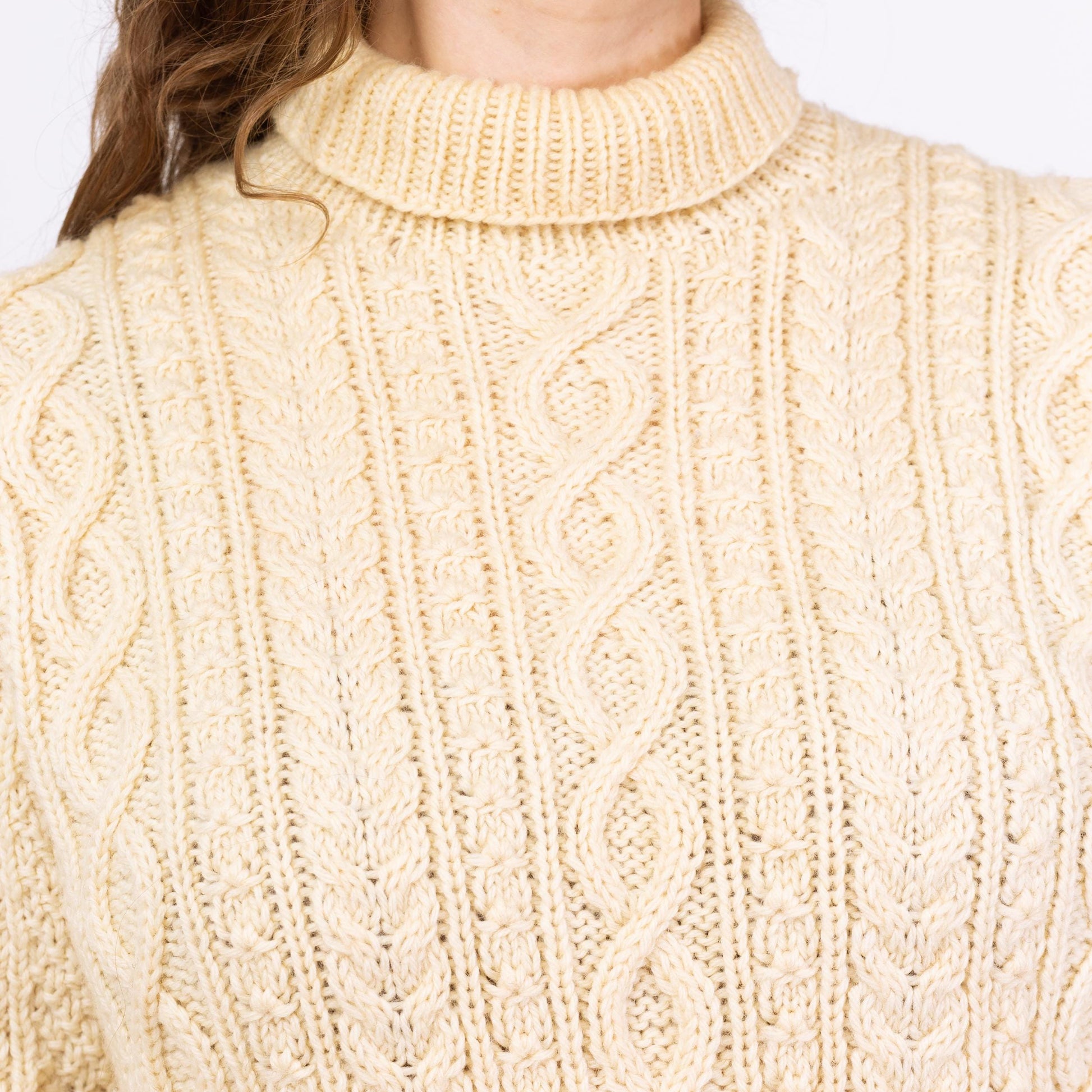 Vintage 70s 80s Irish Cable Knit Turtleneck Sweater - Men's Medium, Women's Large | Slouchy Oversize Cream Wool Fisherman Pullover