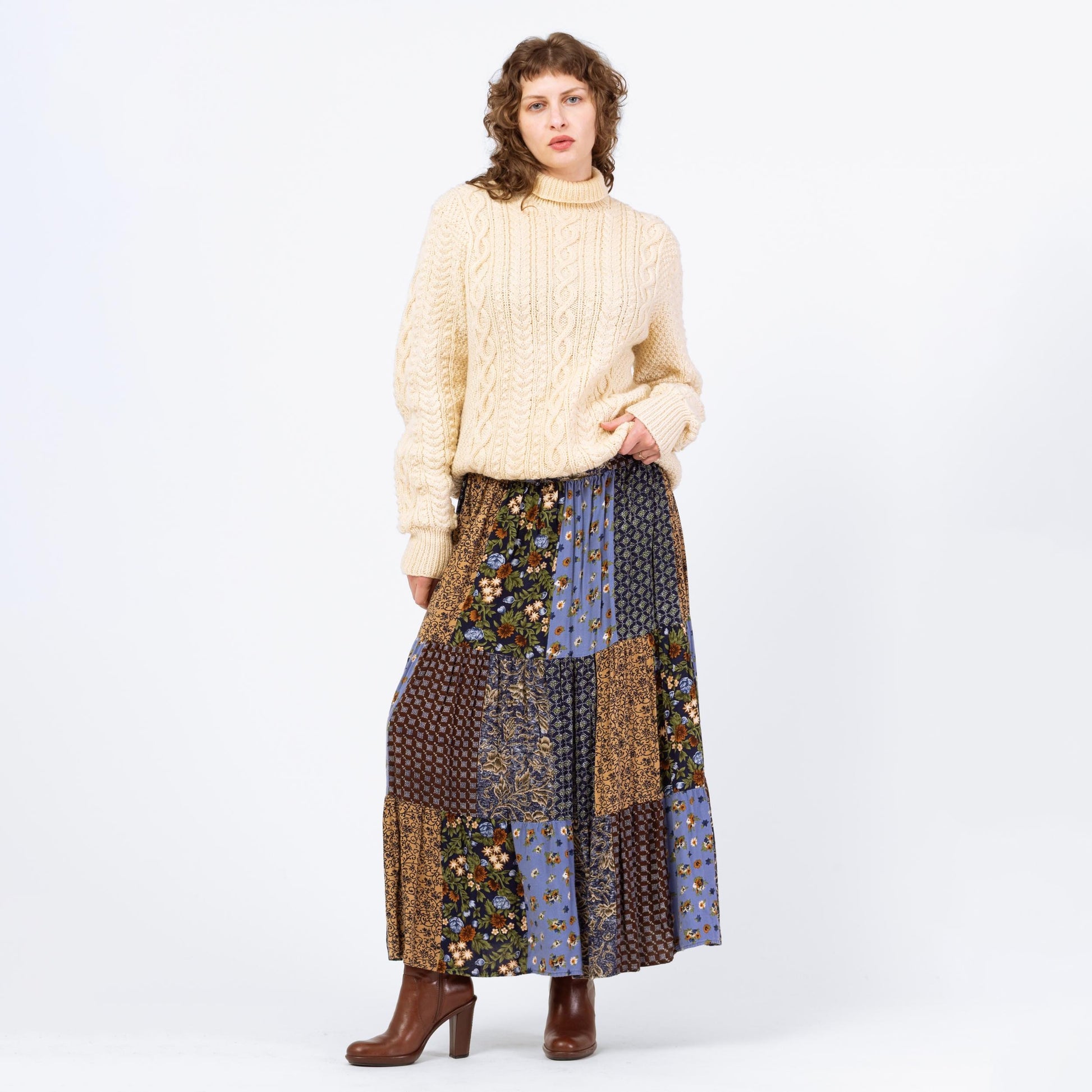 Vintage 70s 80s Irish Cable Knit Turtleneck Sweater - Men's Medium, Women's Large | Slouchy Oversize Cream Wool Fisherman Pullover