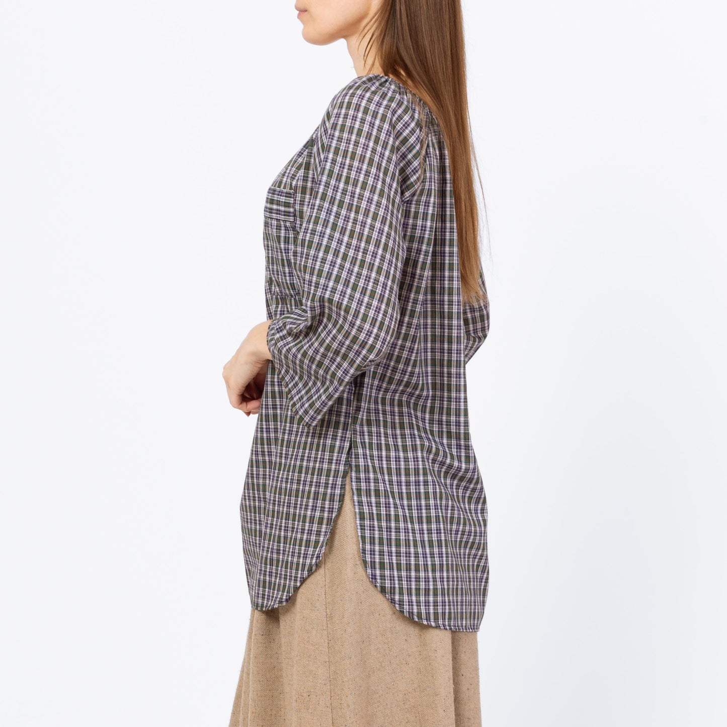 Vintage 70s Plaid Peasant Blouse - Medium | Boho Cottagecore 3/4 Sleeve Longline Top, Romantic Long Sleeve Blouse