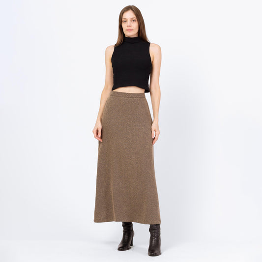 Vintage 80s Herringbone Knit Maxi Skirt - Small, 26" Waist | High Waisted Light Academia A Line Long Skirt