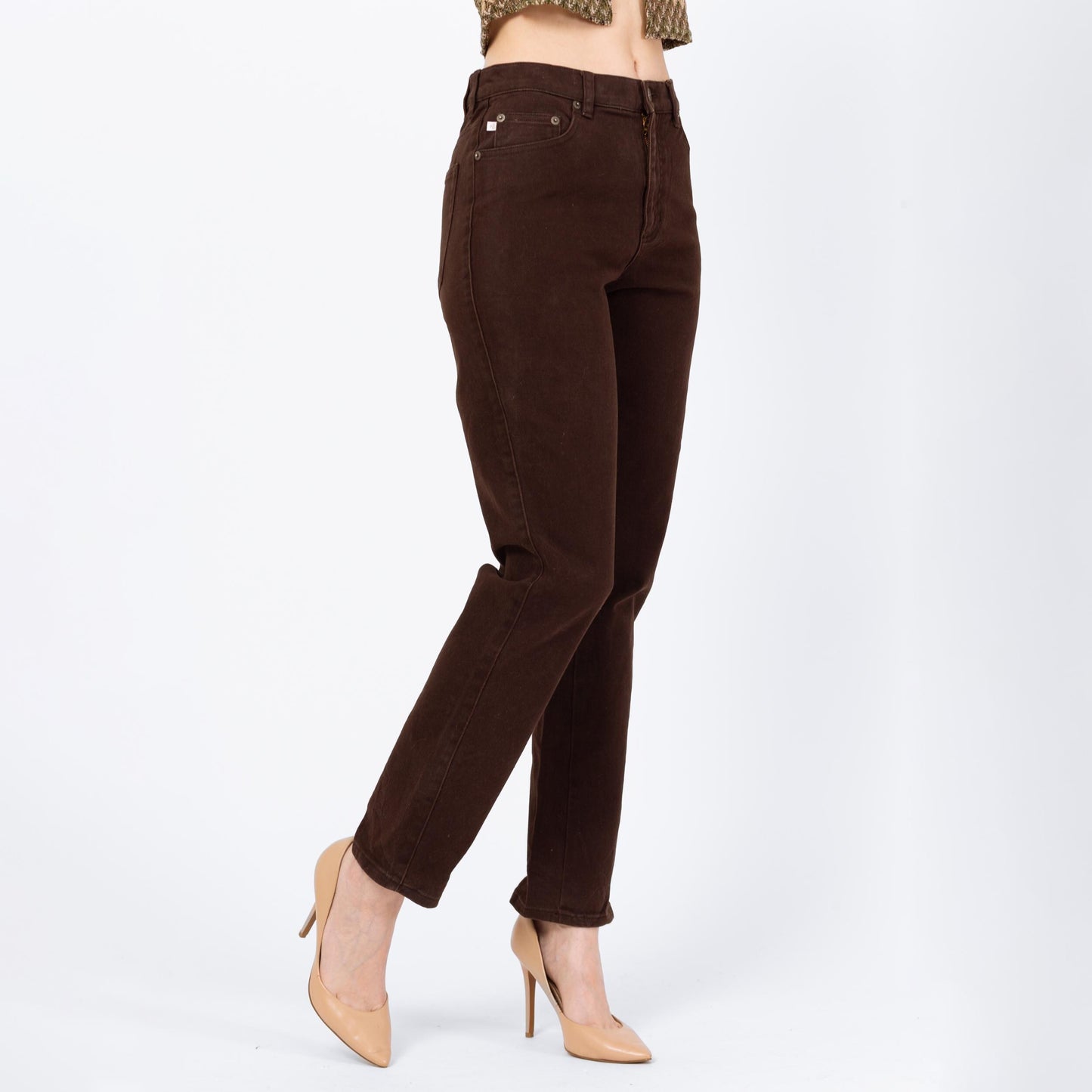 Vintage 90s Ralph Lauren Dark Brown Mid Rise Jeans - Small | Tapered Leg Dark Wash Stretch Jeans