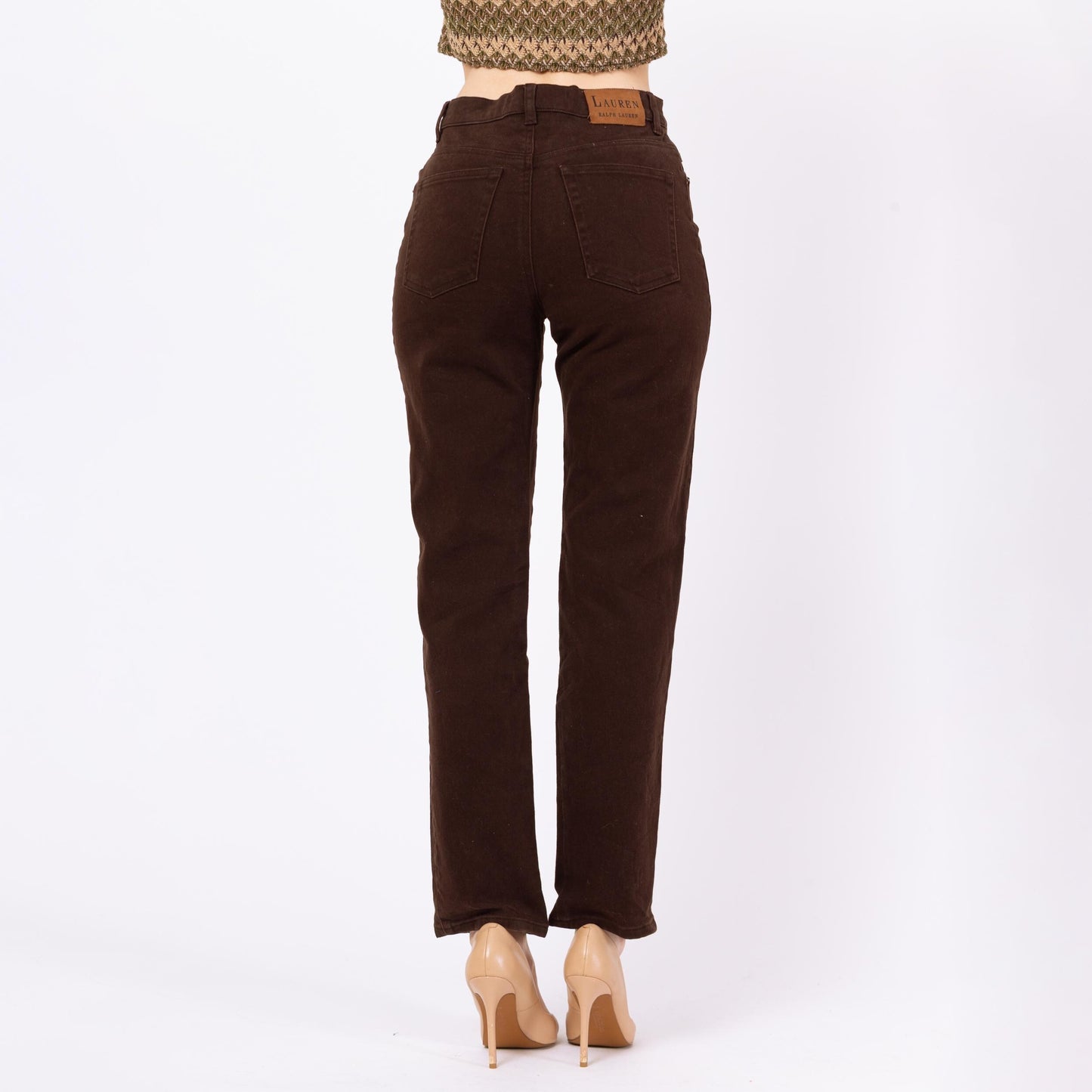 Vintage 90s Ralph Lauren Dark Brown Mid Rise Jeans - Small | Tapered Leg Dark Wash Stretch Jeans