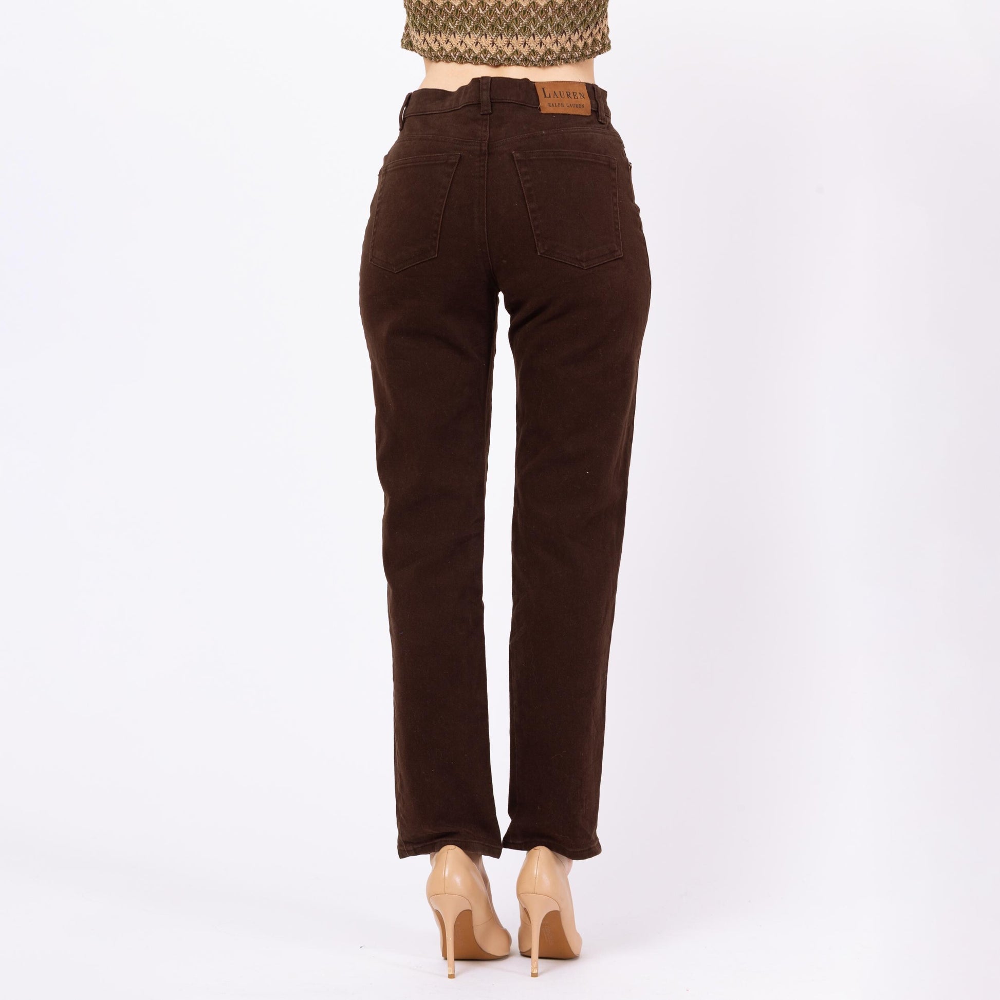 Vintage 90s Ralph Lauren Dark Brown Mid Rise Jeans - Small | Tapered Leg Dark Wash Stretch Jeans