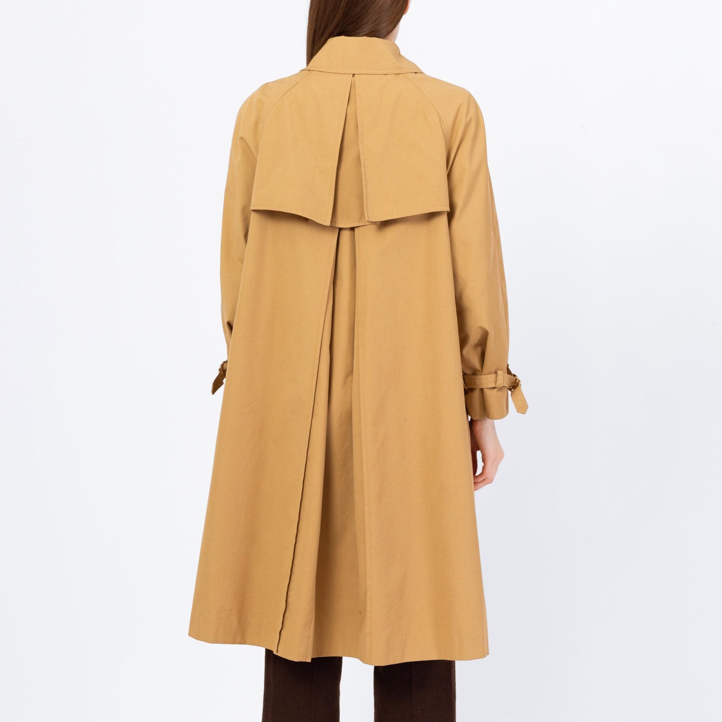 Vintage 70s Tan Pointed Collar Trench Coat - Medium | Minimalist Button Up Fall Winter Swing Jacket