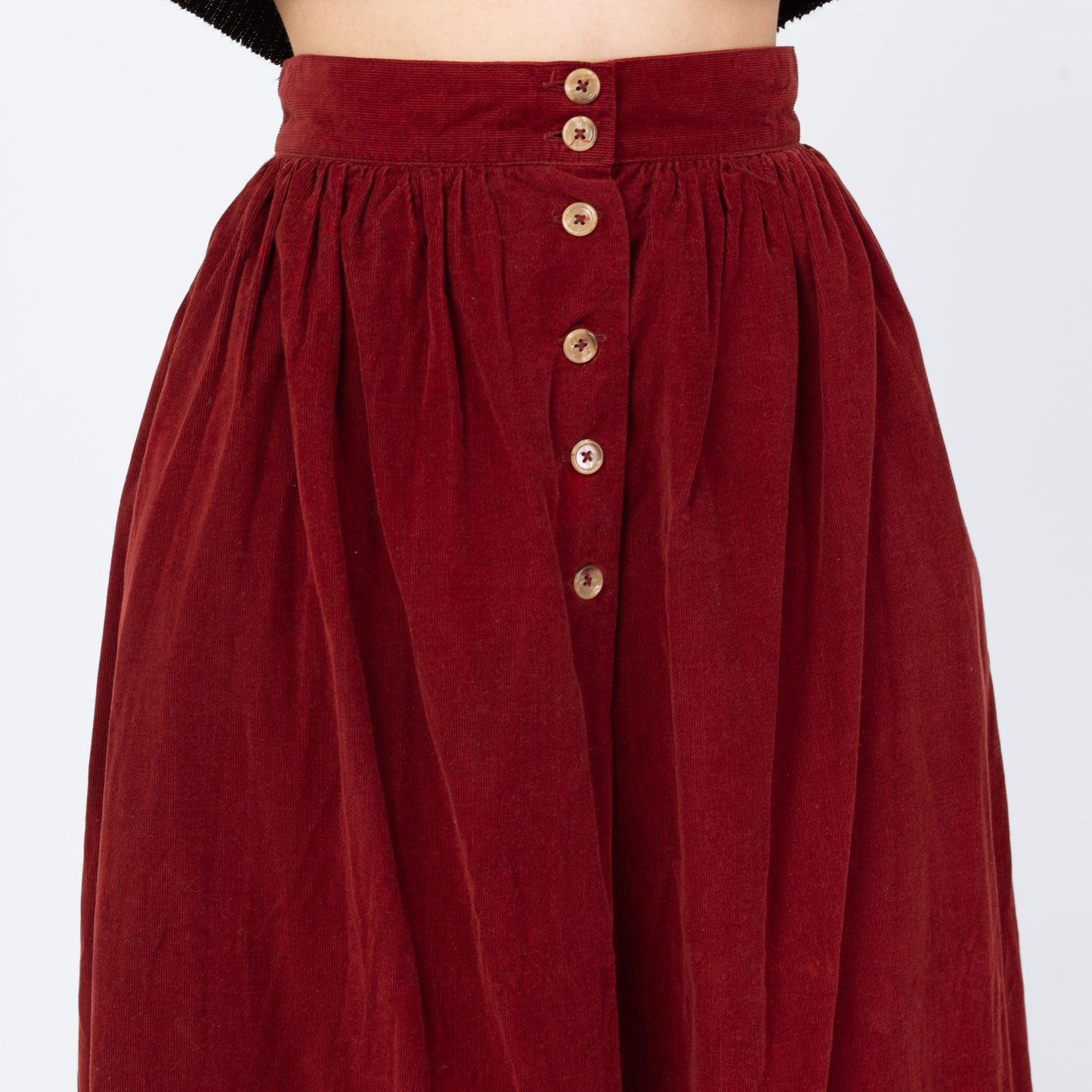 Vintage 80s Wine Corduroy Midi Pocket Skirt - Extra Small, 25" Waist | A Line High Waist Retro Skirt