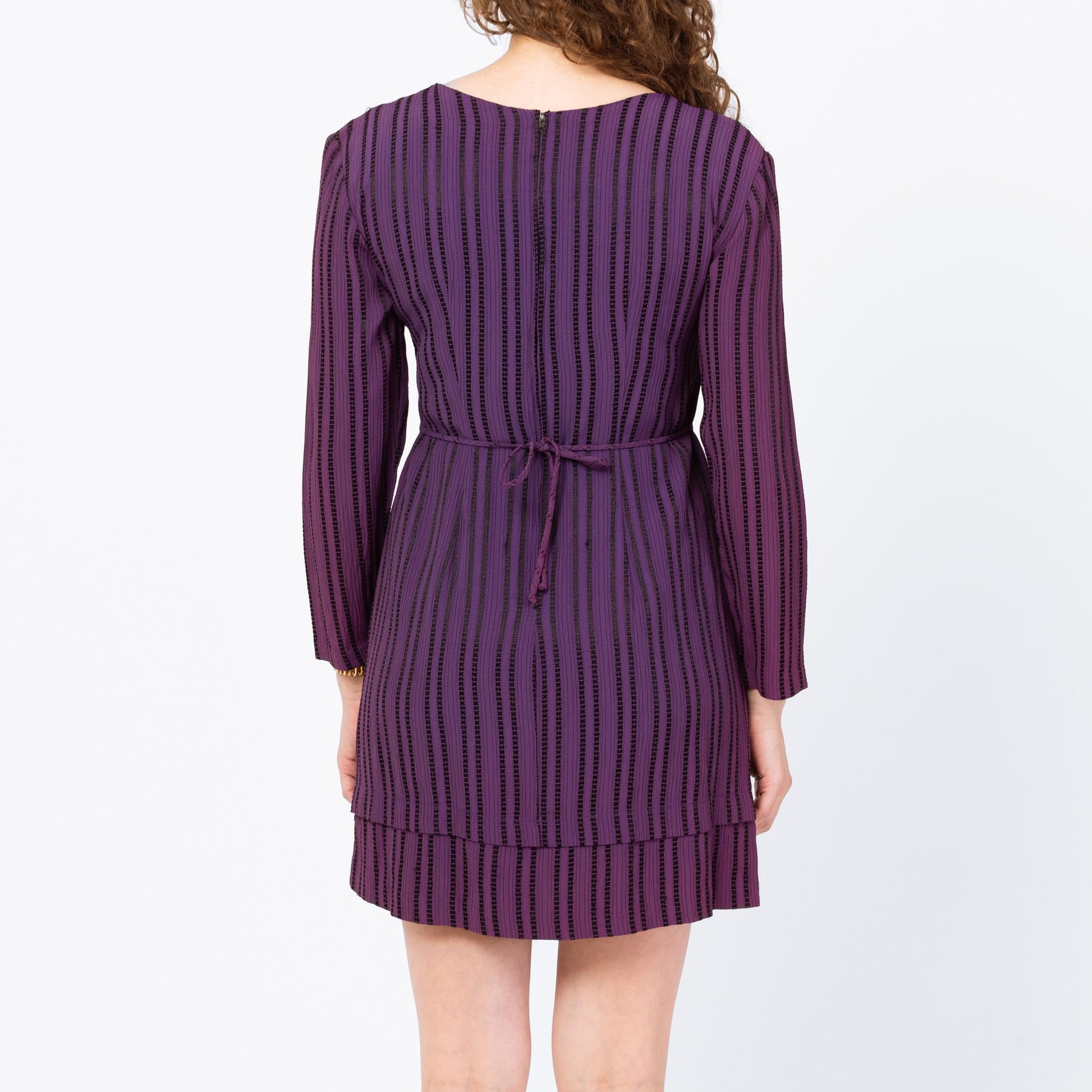 Vintage 90s Purple XOXO Striped Split Front Secretary Dress - Small | Long Sleeve Mini Power Suit Dress