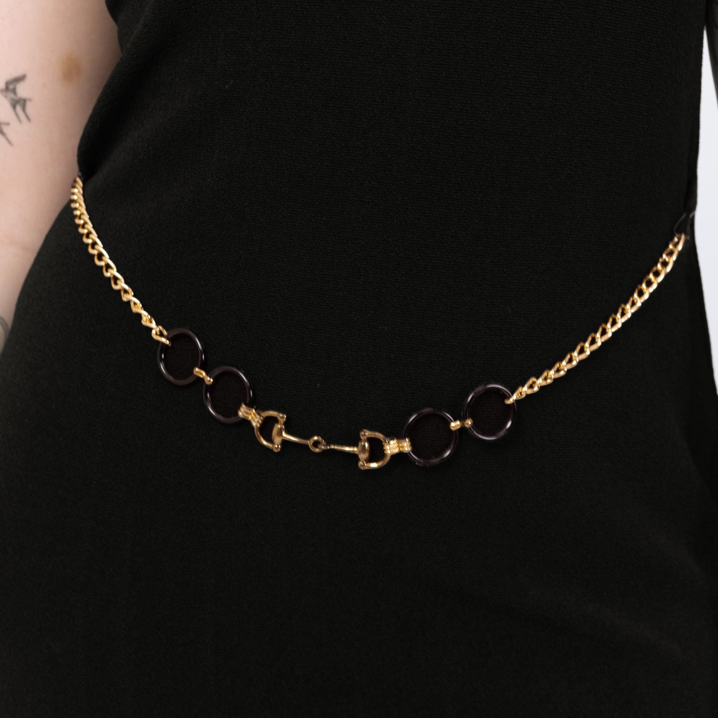 Vintage 90s Slinky Black Chain Belt Maxi Dress - Large | Minimalist Sleeveless Stretchy Sheath Dress