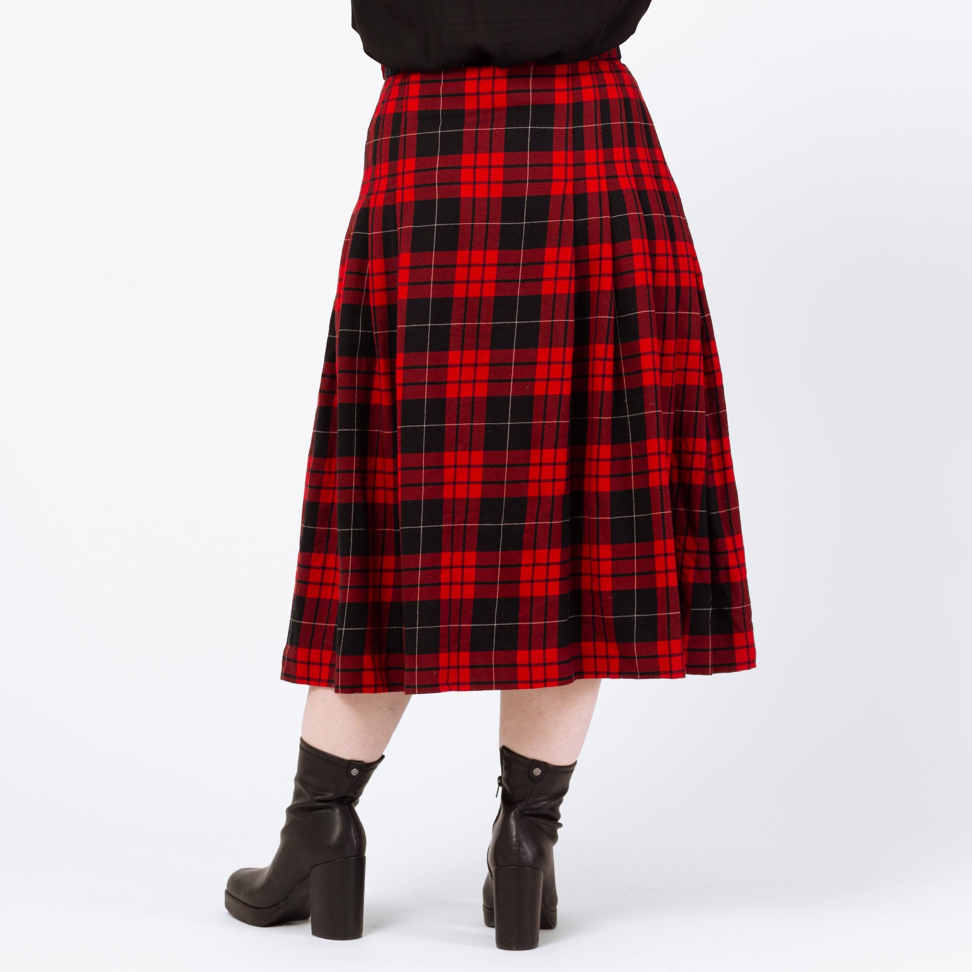 Vintage 90s Pendleton Red & Black Plaid Schoolgirl Midi Skirt - Large, 32" Waist | Dark Academia Pleated High Waisted A Line Skirt