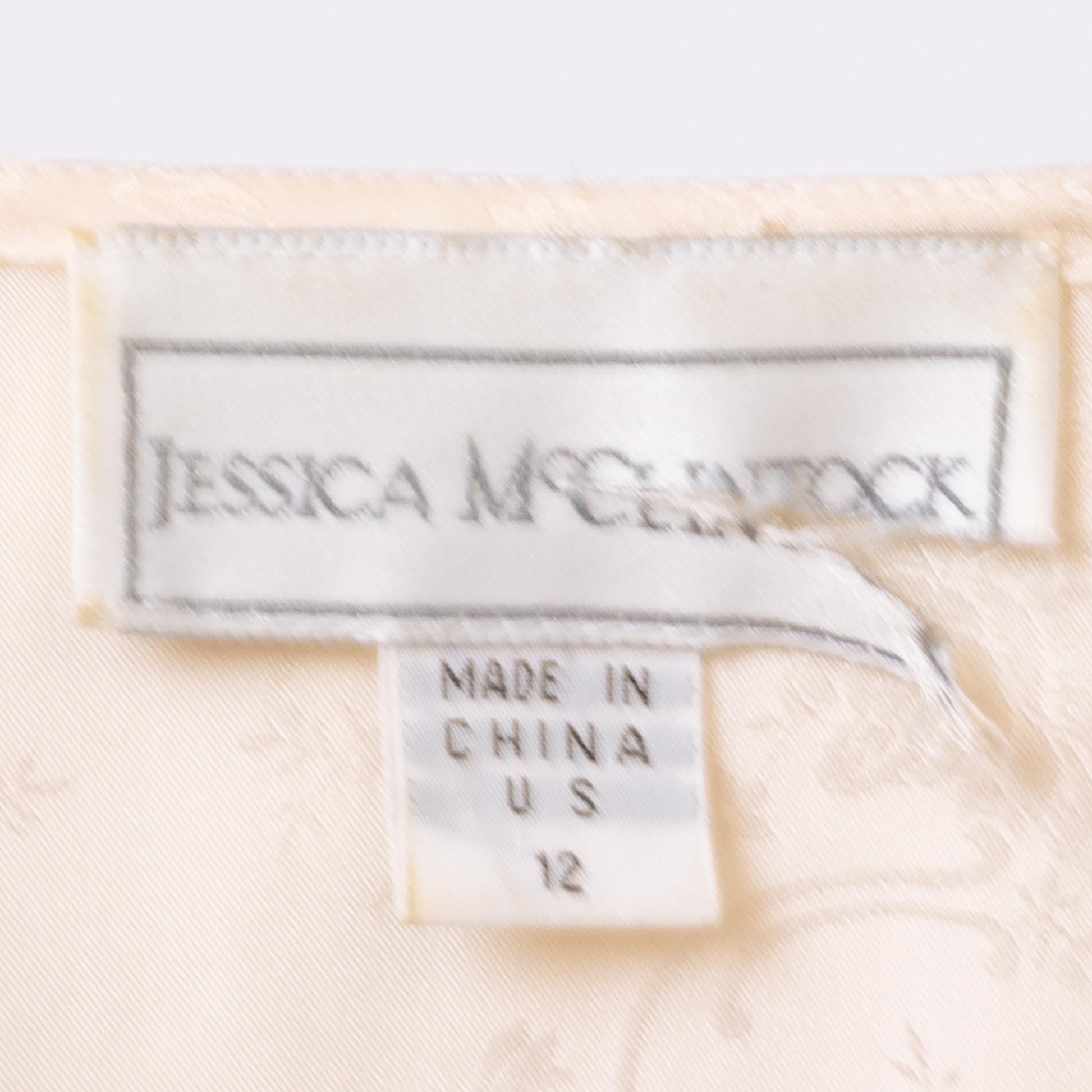 Vintage 80s Jessica McClintock Ivory Satin Sailor Collar Maxi Dress - Large | Floral Jacquard A Line Formal Gown, Wedding Dress