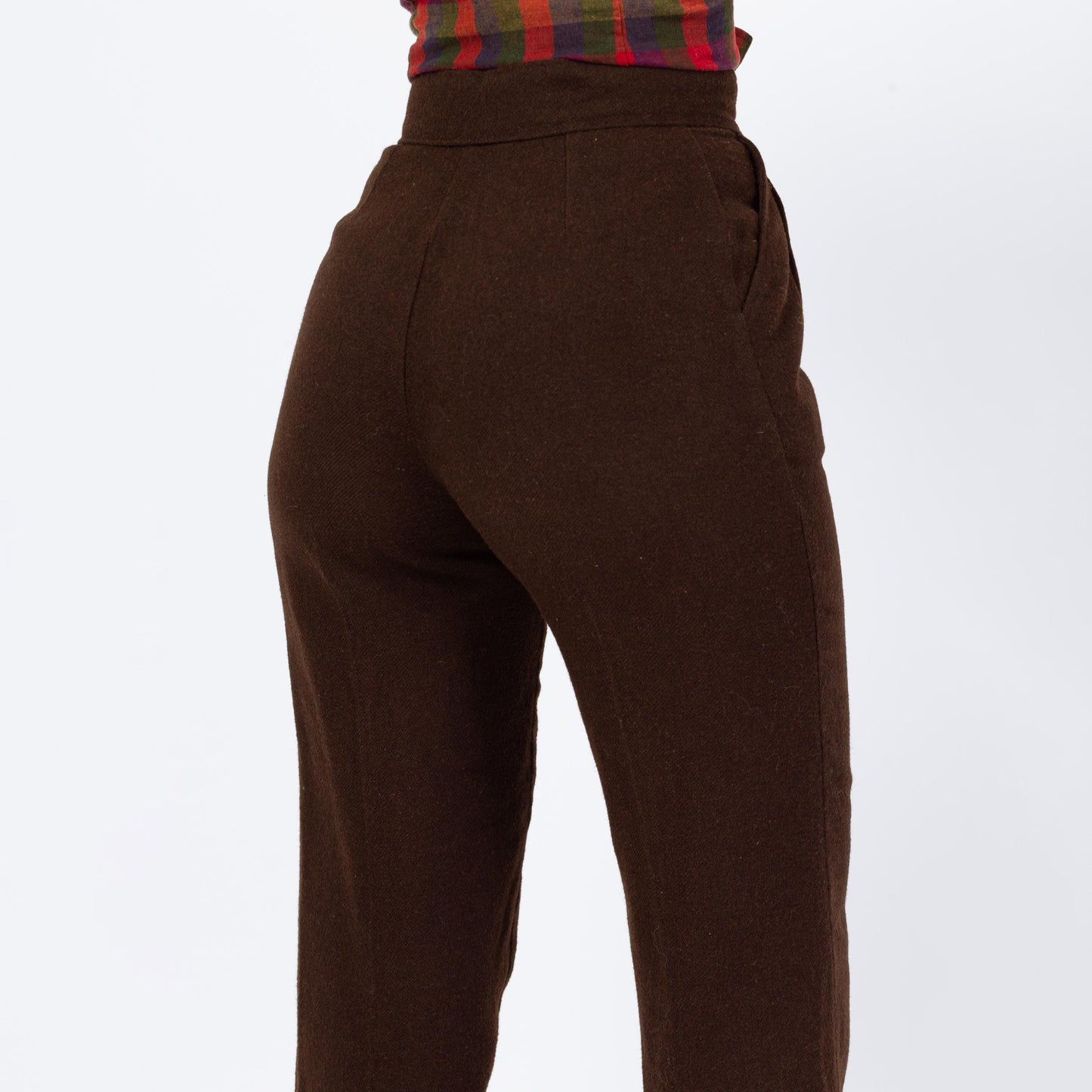 Vintage 70s Brown Wool Straight Leg Trousers - Extra Small, 24" Waist | High Waisted Pleated Slim Bootcut Pants