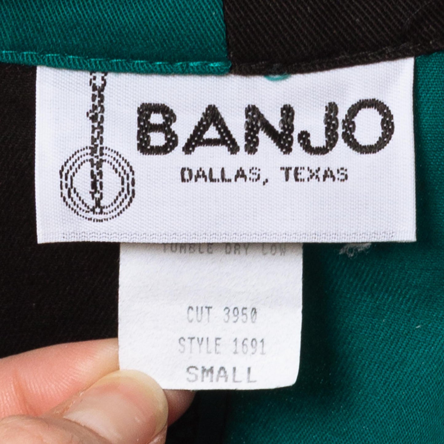 Vintage 90s Western Teal & Black Color Block Crop Top - Small | Banjo Texas Long Sleeve Collared Cropped Shirt