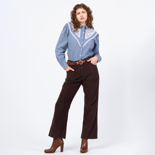 Vintage 70s Lee Riders Brown Corduroy Flares - 33x28 | Unisex Union Made Mid High Rise Bootcut Pants