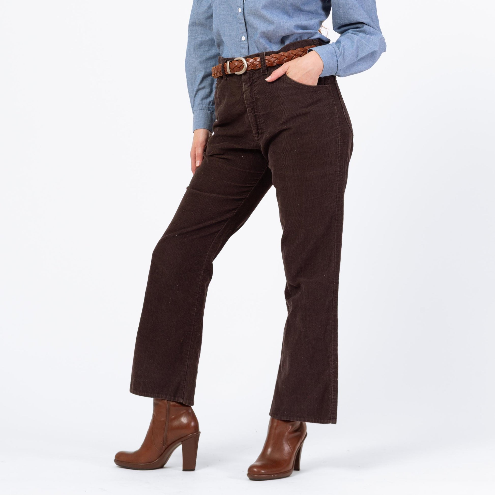 Vintage 70s Lee Riders Brown Corduroy Flares - 33x28 | Unisex Union Made Mid High Rise Bootcut Pants