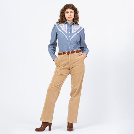 Vintage Y2K Khaki Corduroy Pants - 31x30 | Unisex Mid Rise Boot Cut Straight Leg Trousers