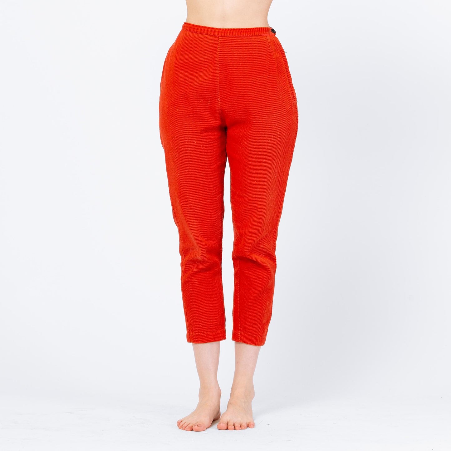 Vintage 50s Orange Twill Side Zip Cigarette Pants - Petite Small, 25.5" Waist | Retro 1950s Tapered Leg High Waisted Pedal Pusher Trousers