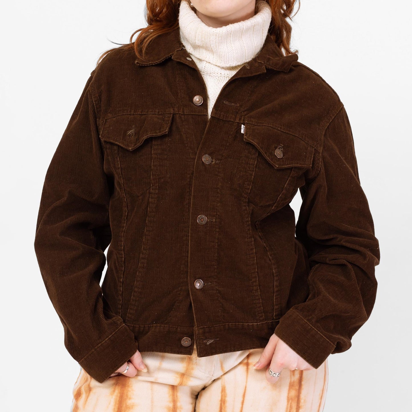 Vintage 70s Levi's Brown Corduroy Two-Pocket Jacket - Size 42 | Made In USA Unisex Trucker Jacket