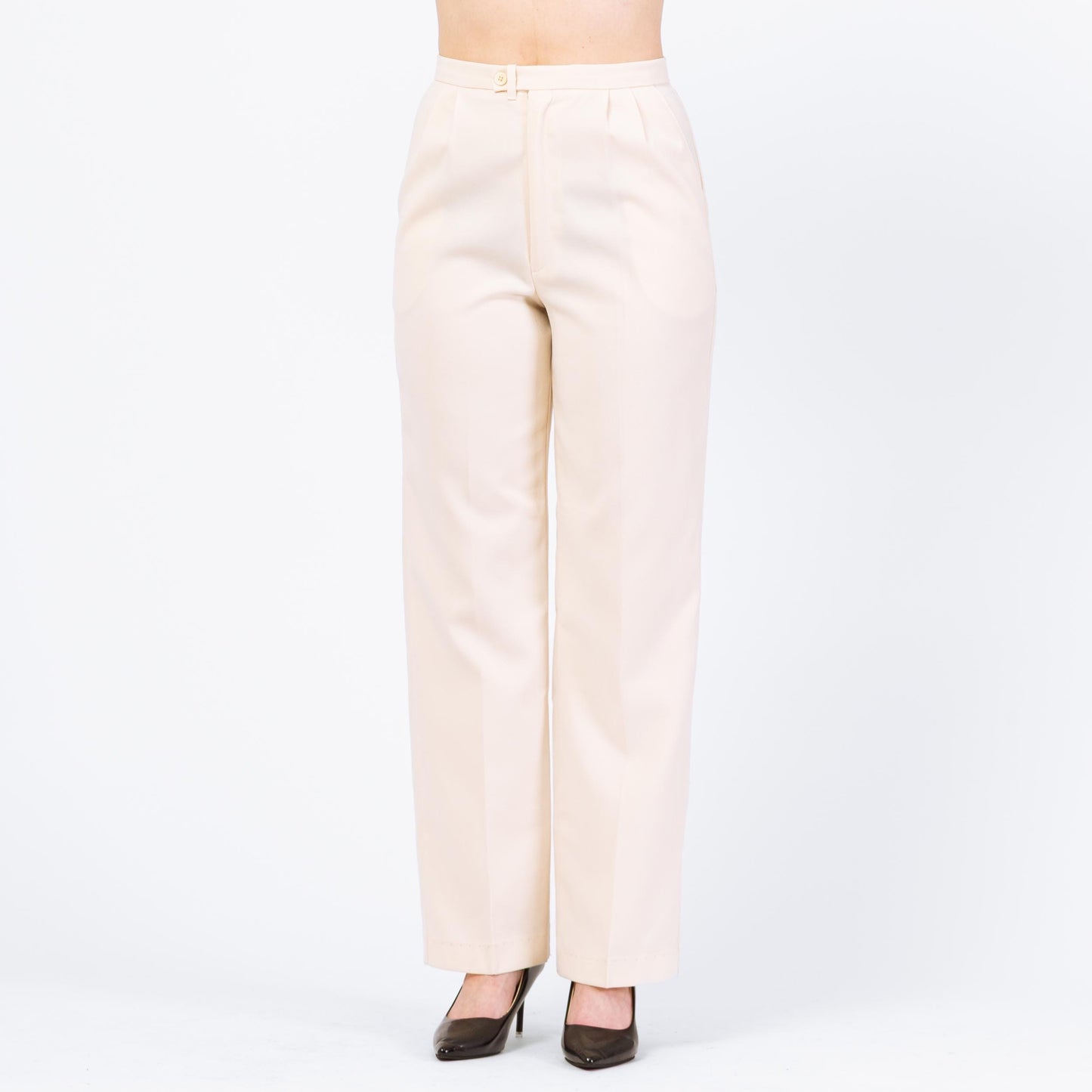 Vintage 90s Minimalist Cream High Waisted Trousers - Medium, 28" Waist