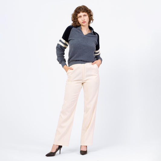 Vintage 90s Minimalist Cream High Waisted Trousers - Medium, 28" Waist