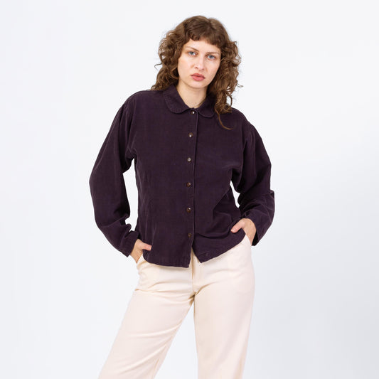 Vintage 90s Eggplant Purple Corduroy Button Up Shirt - One Size