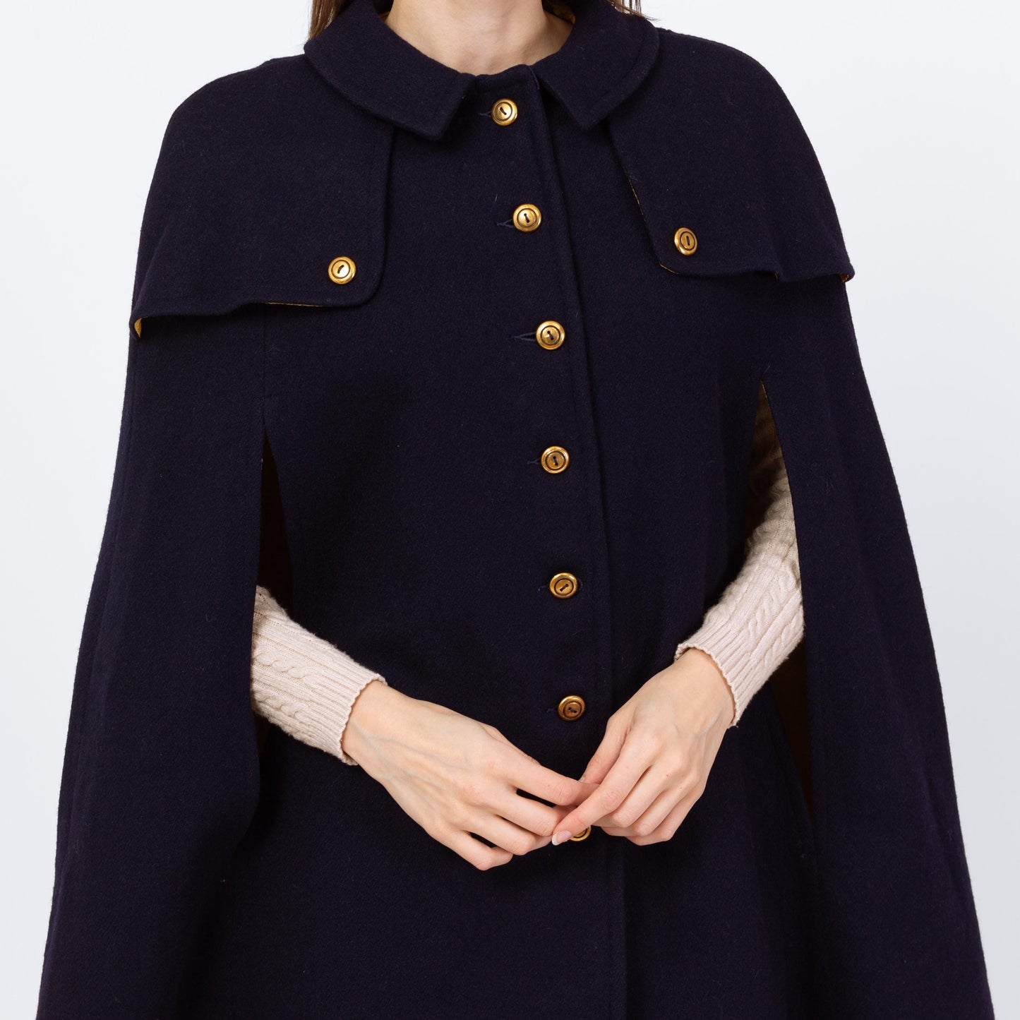 Vintage 60s Mod Navy Blue Wool Cape - Small