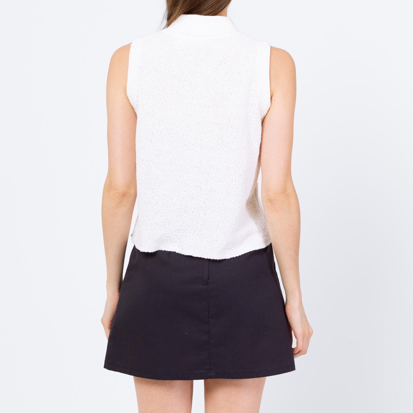 Vintage 90s White Cotton Knit Polo Top - Medium