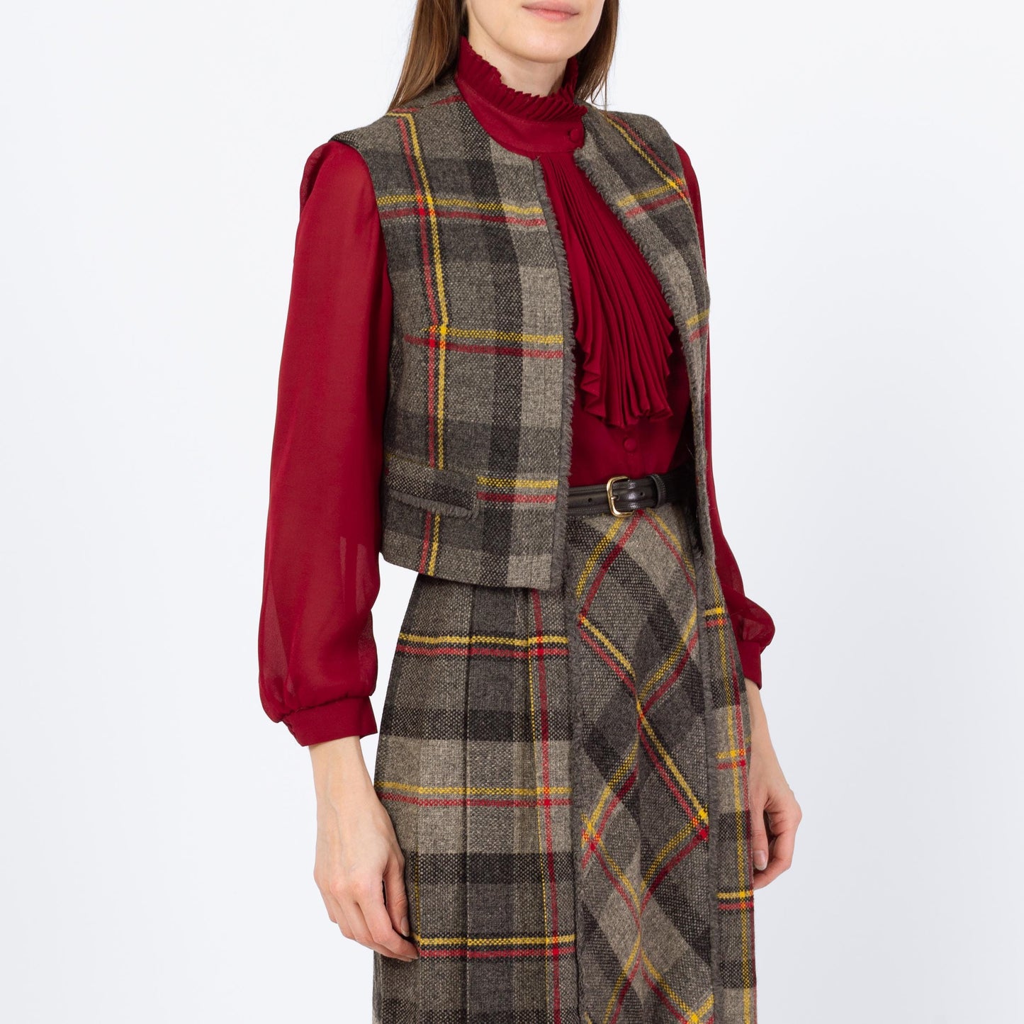 Vintage 60s Preppy Plaid Mini Skirt & Vest Set - Extra Small