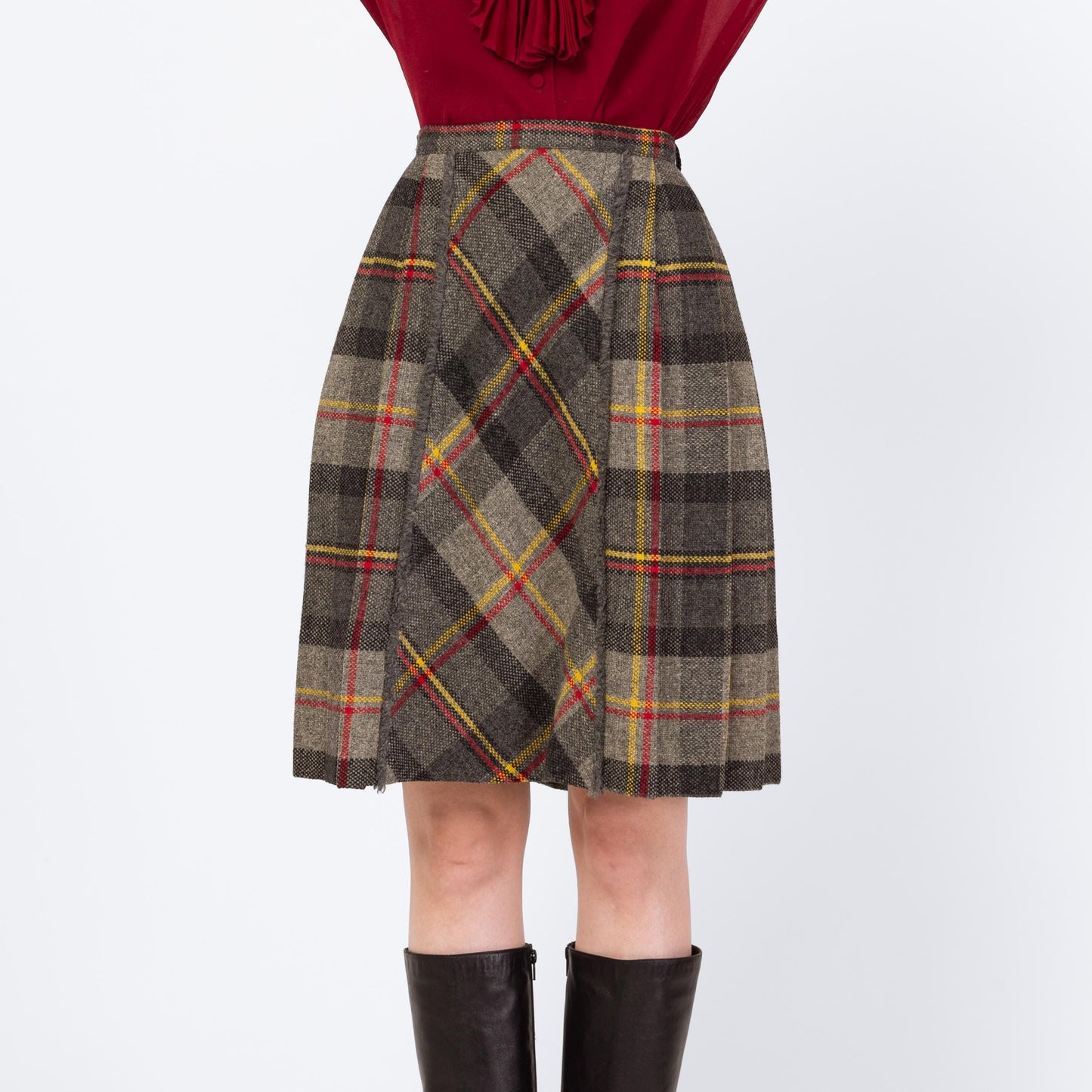 Vintage 60s Preppy Plaid Mini Skirt & Vest Set - Extra Small