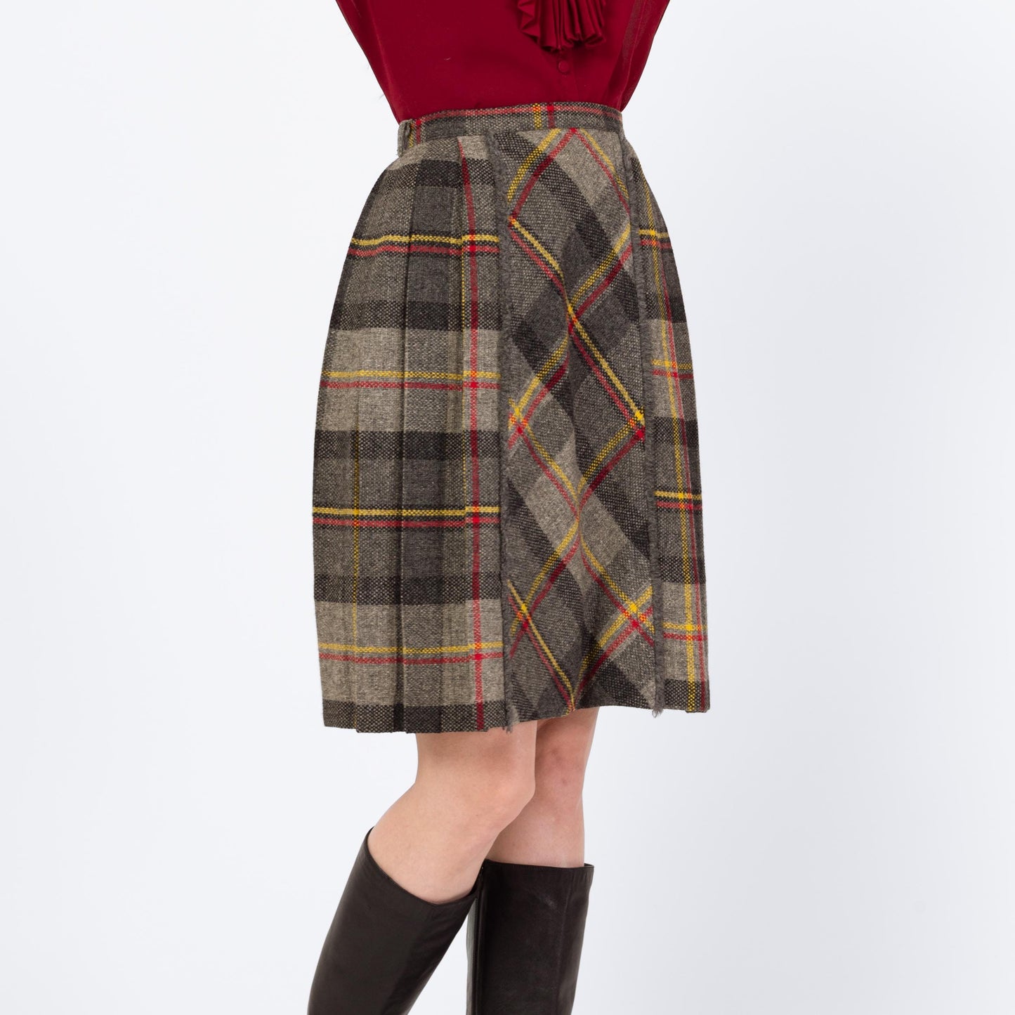 Vintage 60s Preppy Plaid Mini Skirt & Vest Set - Extra Small