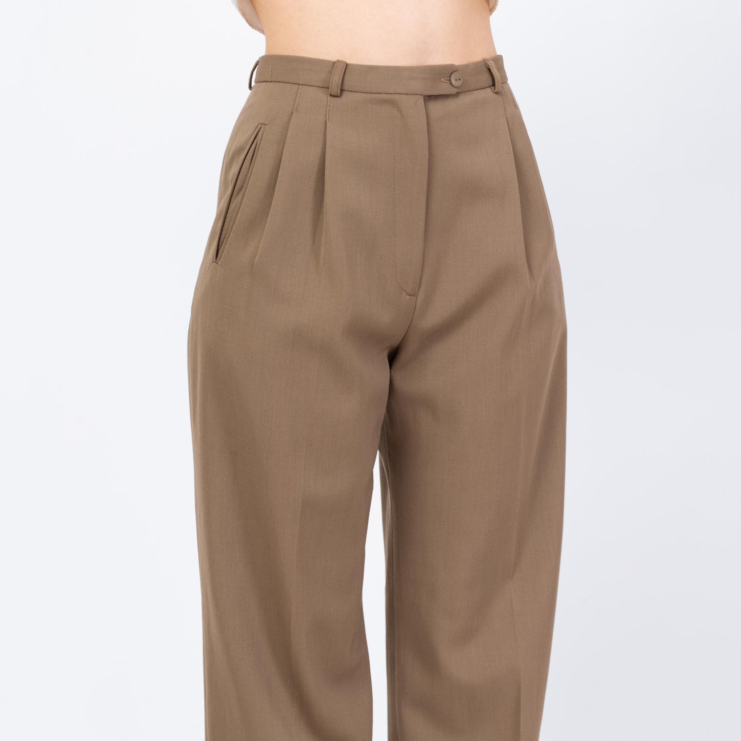 Vintage 80s Taupe Wool Straight Leg Trousers - Small, 26" Waist