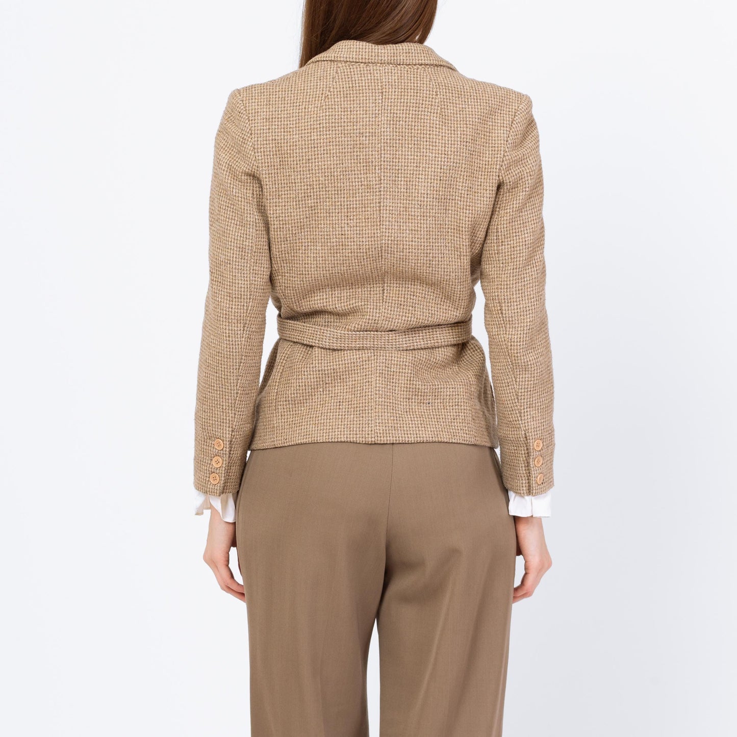 Vintage 80s Taupe Wool Tweed Blazer - Extra Small