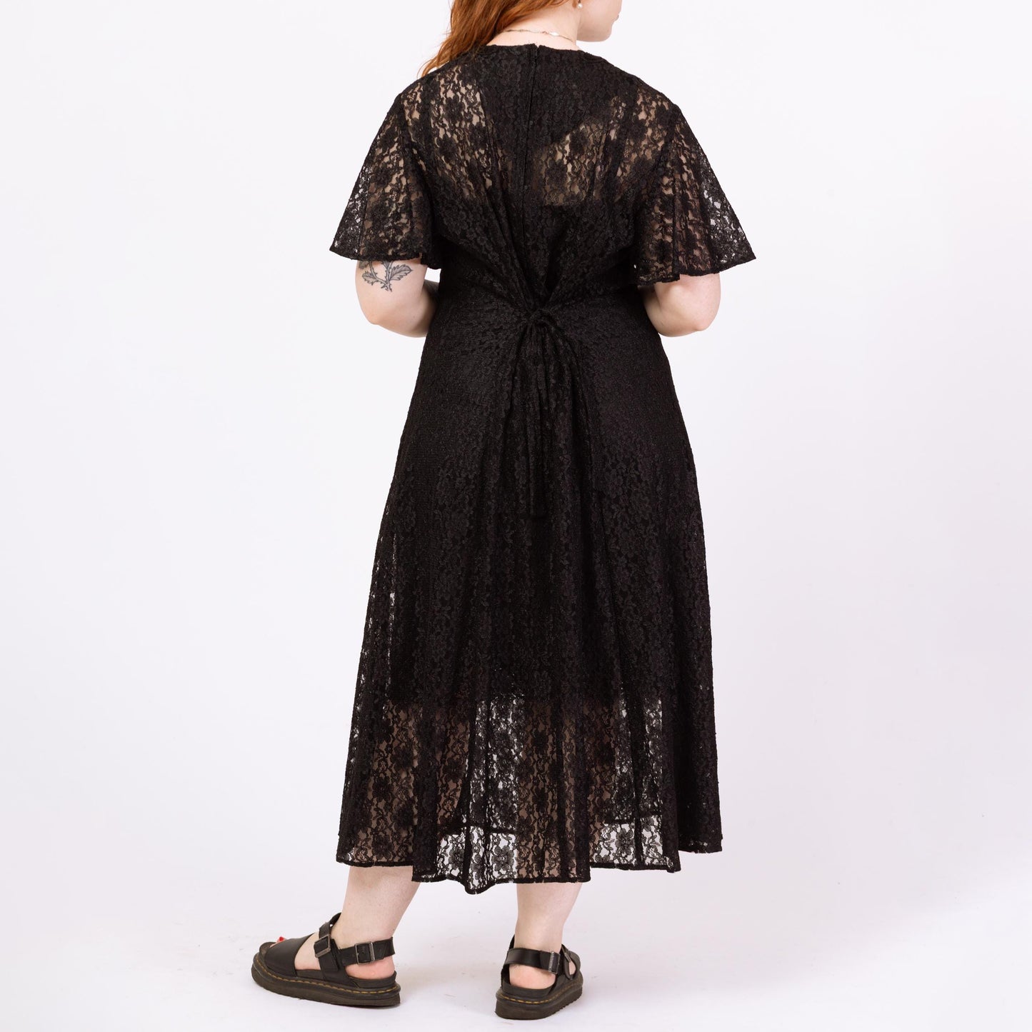 Vintage 90s Gothic Sheer Black Lace Maxi Dress - Extra Large