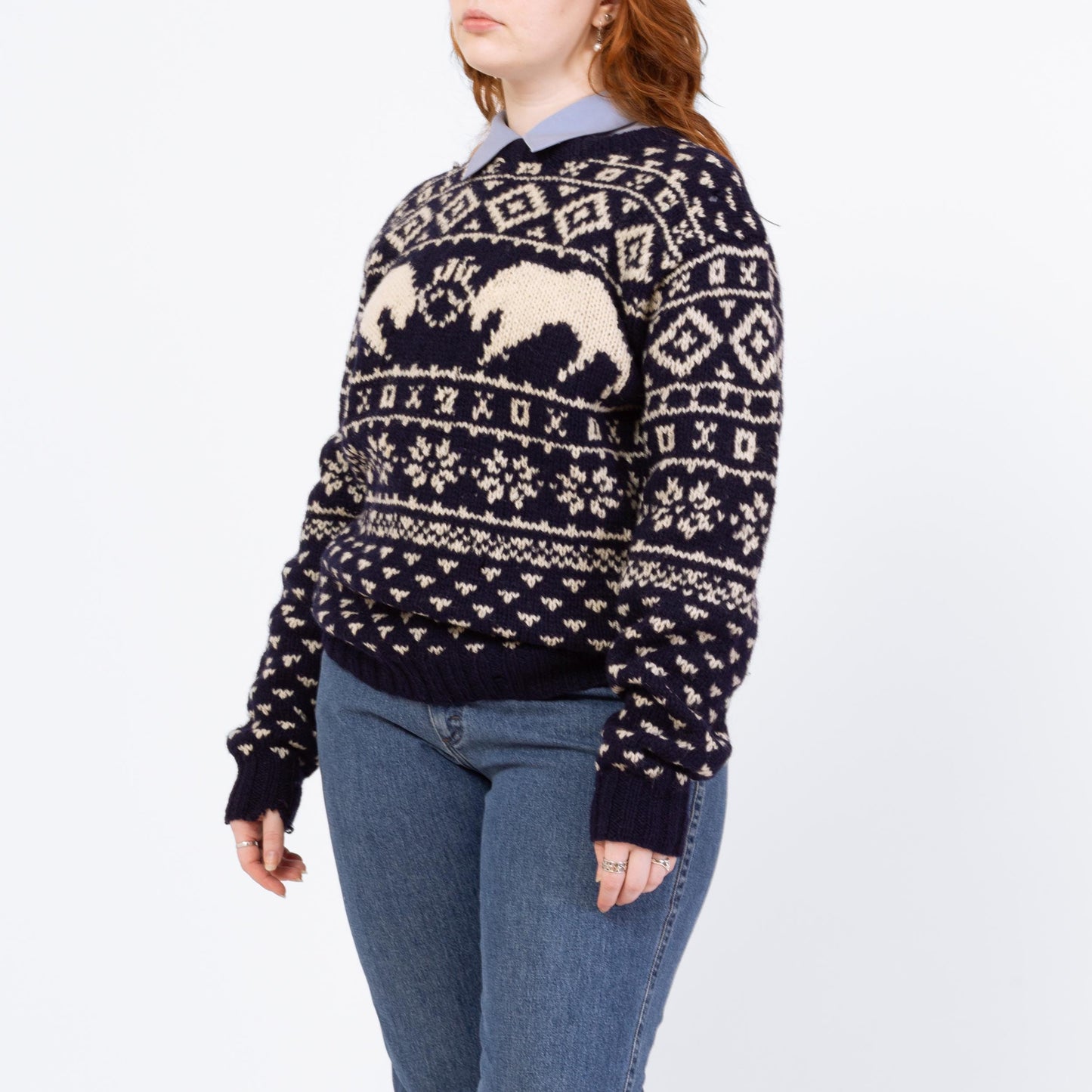 Vintage 80s Battling Caribou Nordic Fair Isle Sweater - Large