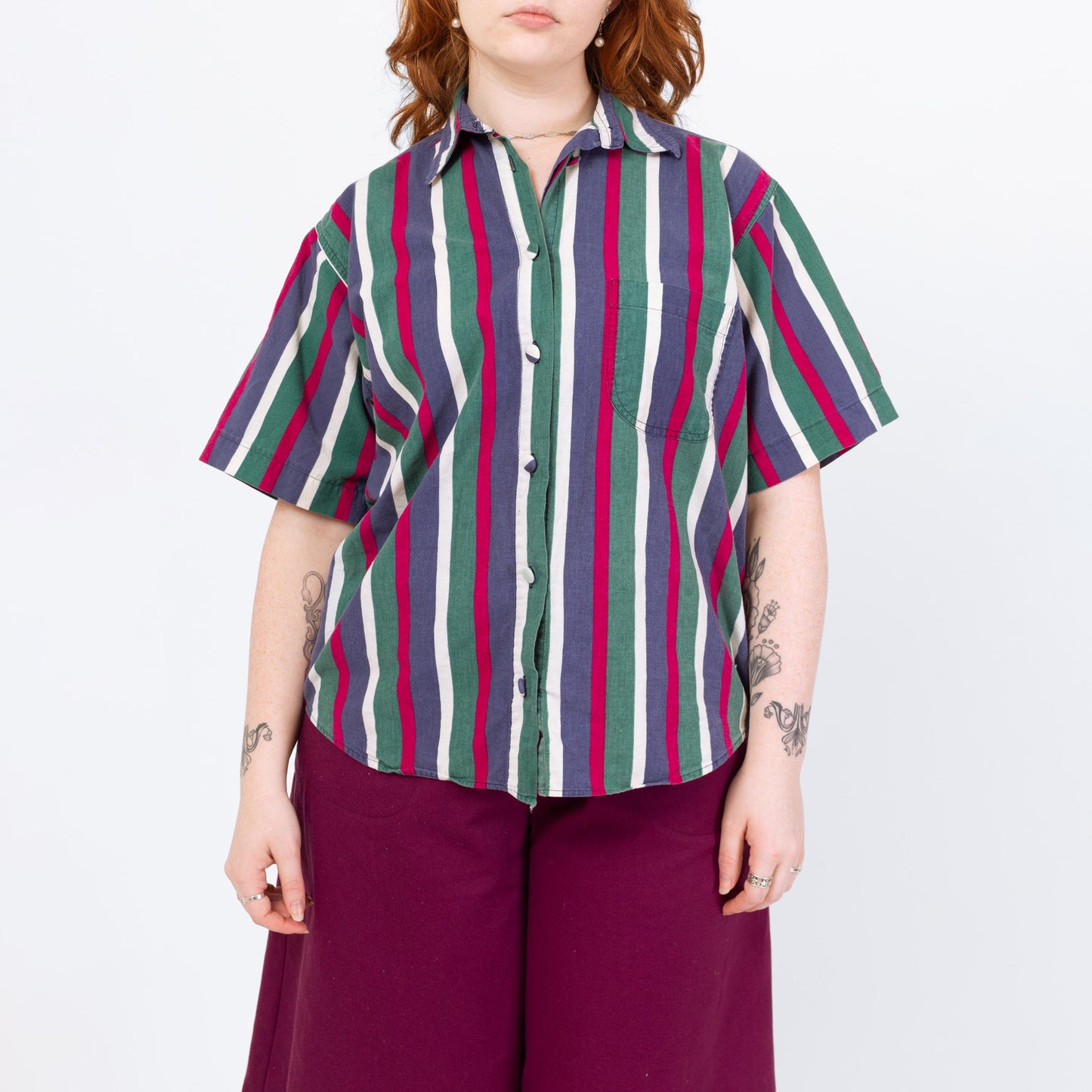 Vintage 90s Jewel Tone Striped Button Up Shirt - Extra Large