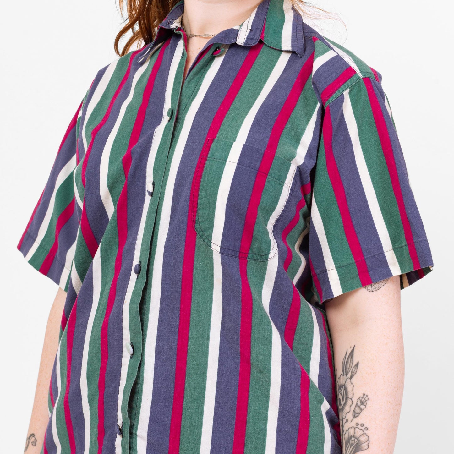 Vintage 90s Jewel Tone Striped Button Up Shirt - Extra Large