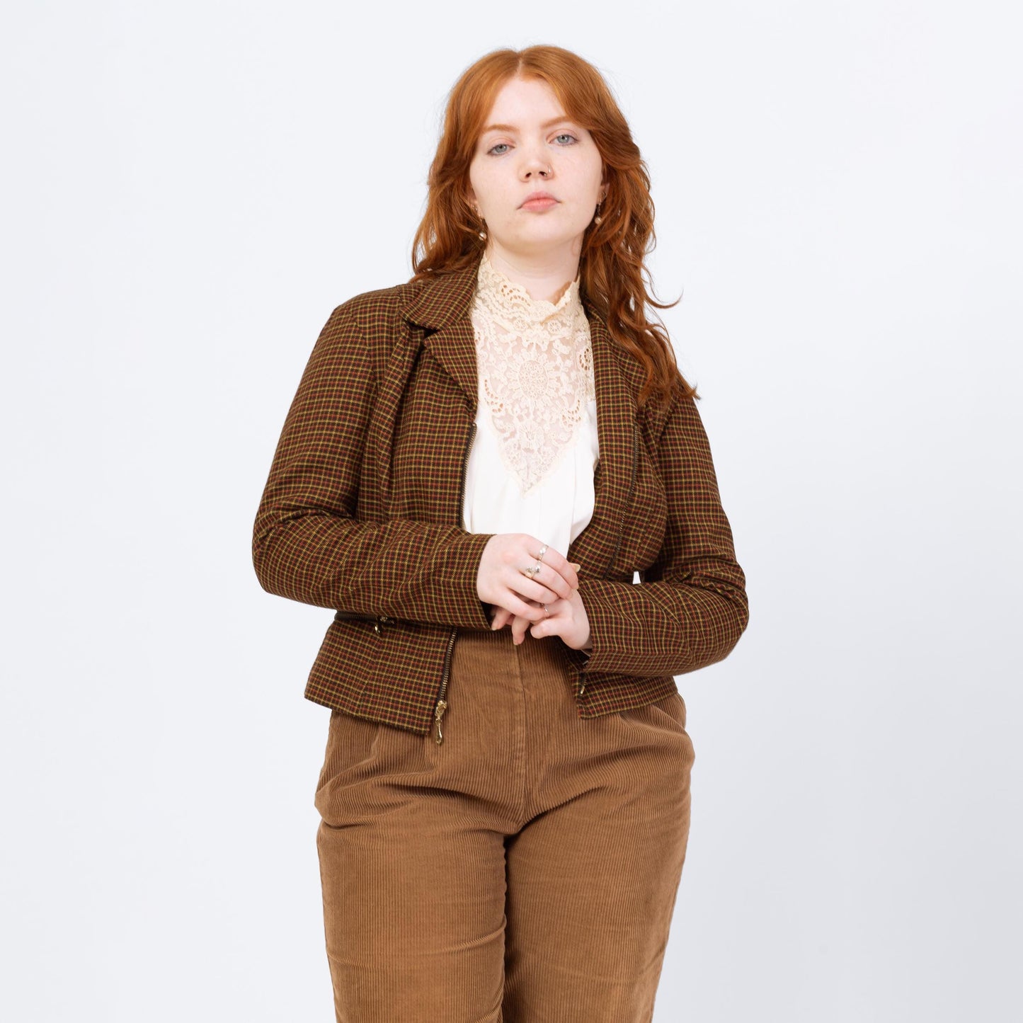 Vintage 90s Brown Plaid Fitted Blazer - Medium
