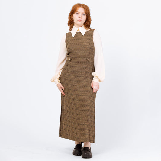 Vintage 90s Minimalist Brown Knit Maxi Dress - Large