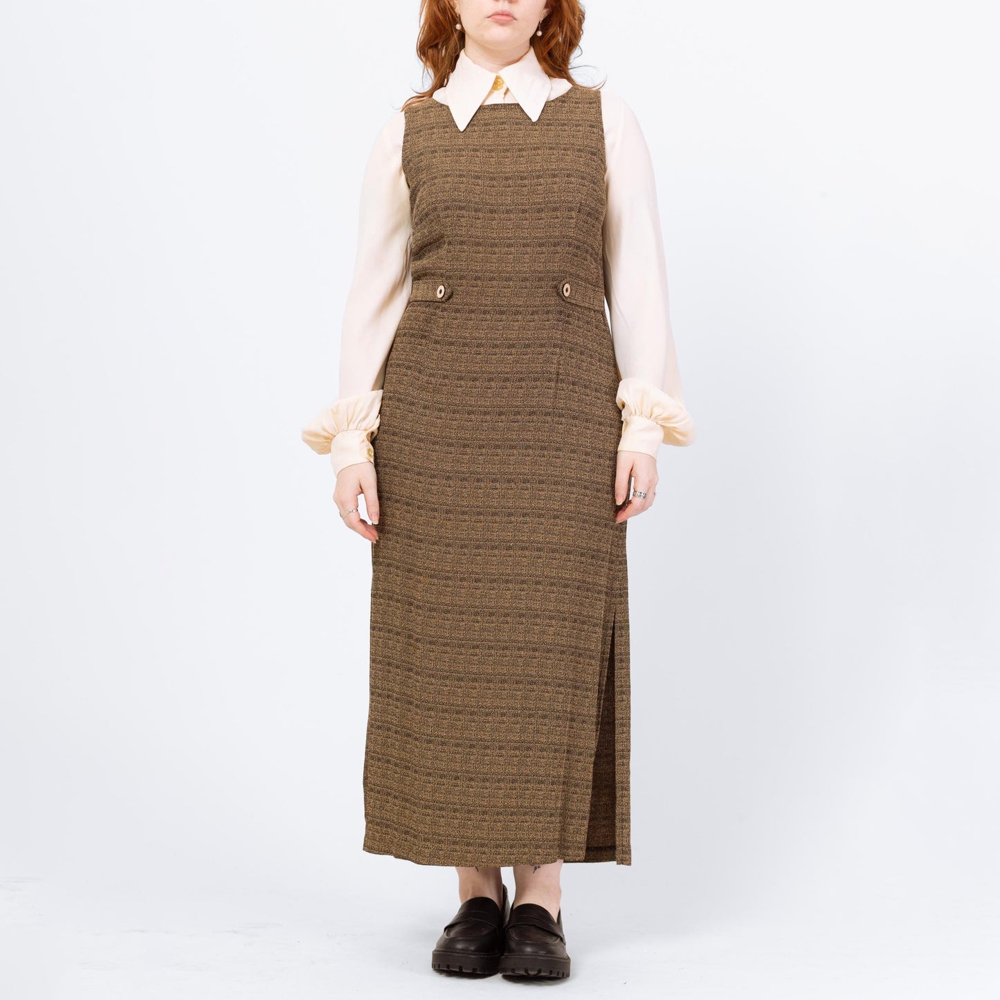 Vintage 90s Minimalist Brown Knit Maxi Dress - Large
