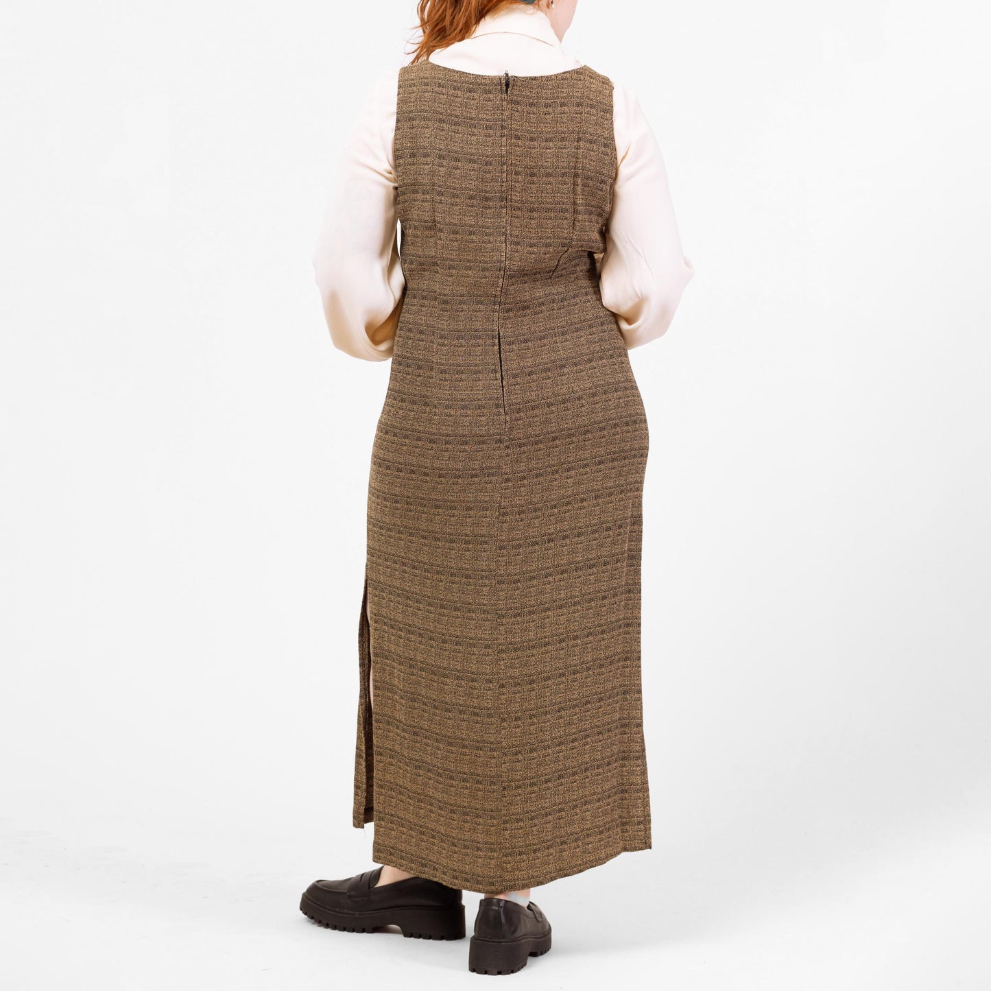 Vintage 90s Minimalist Brown Knit Maxi Dress - Large