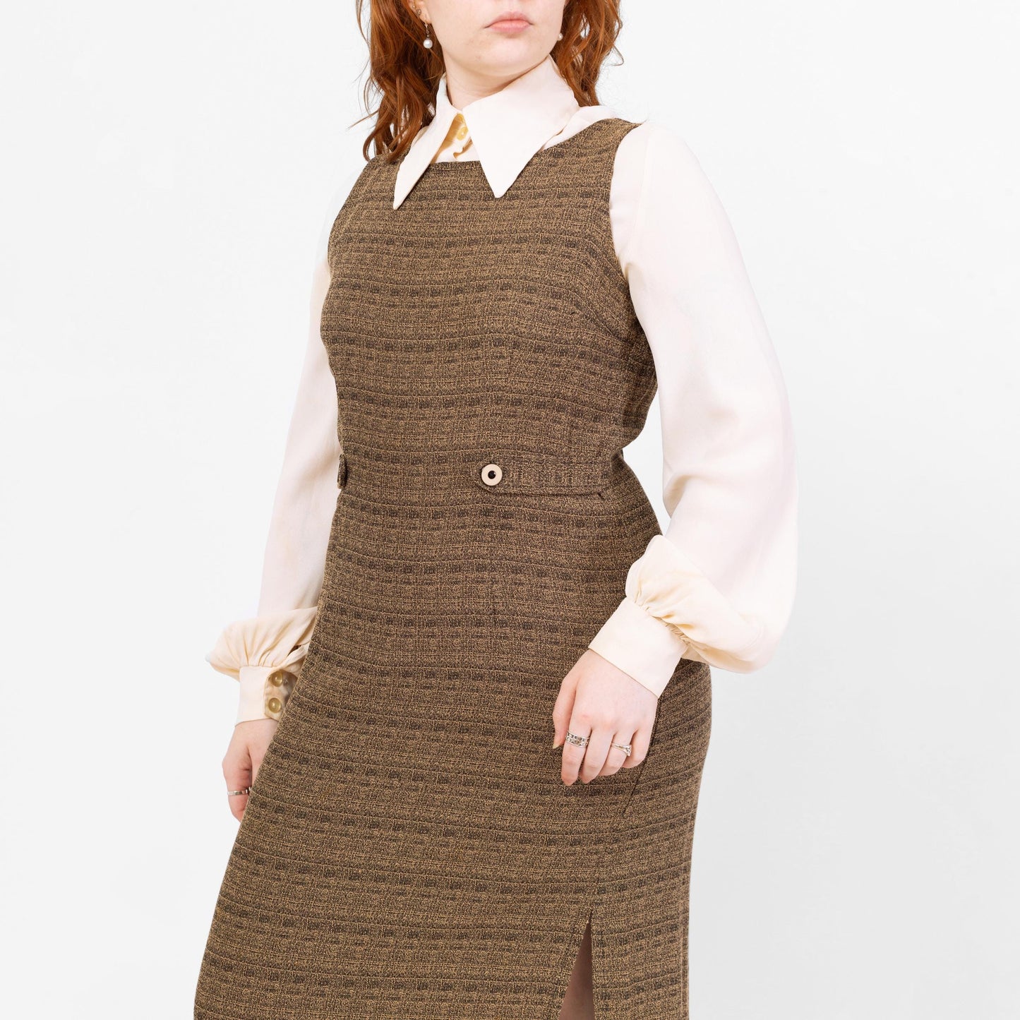 Vintage 90s Minimalist Brown Knit Maxi Dress - Large